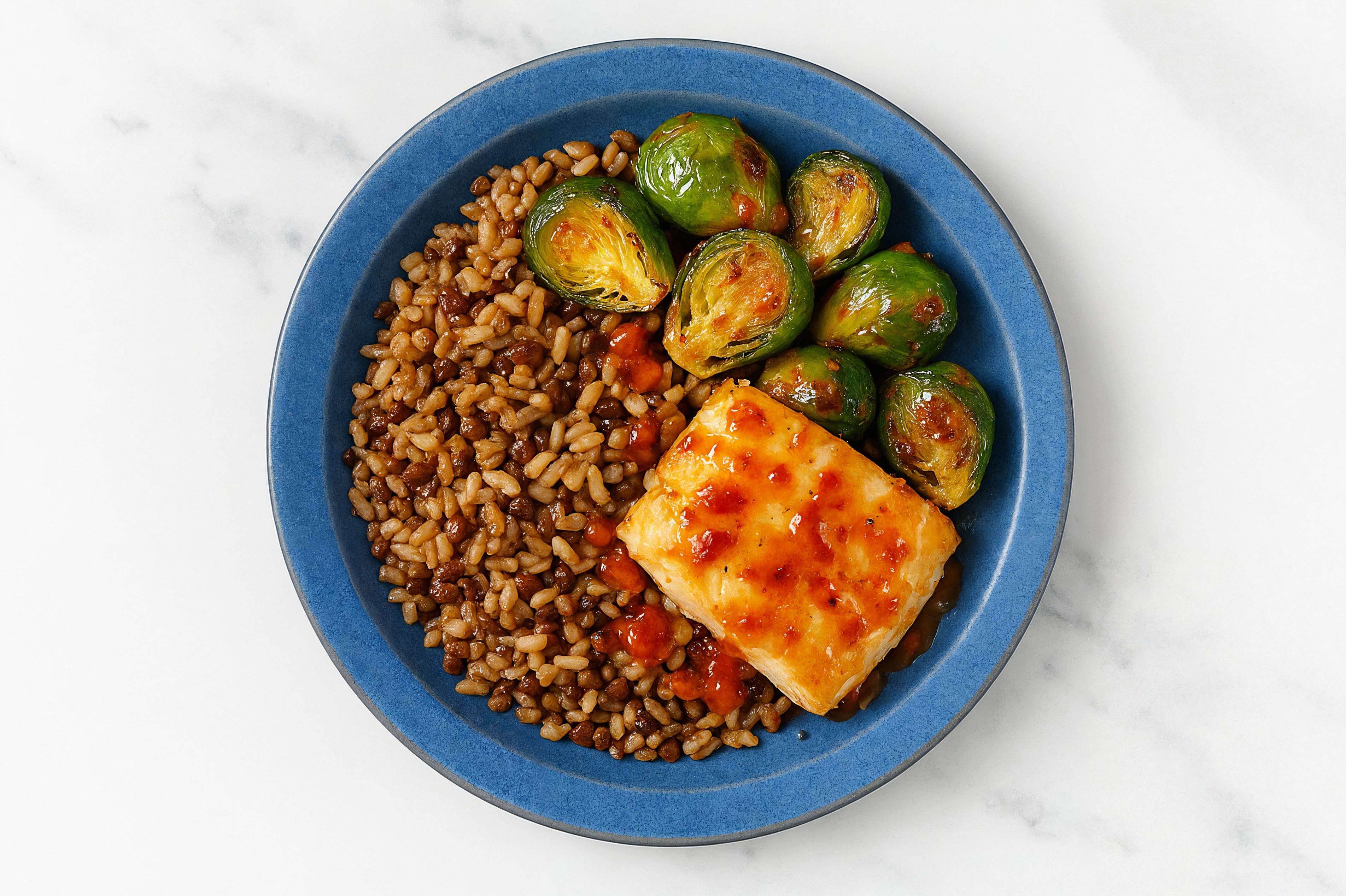 Herby Air Fryer Sweet Chili Halibut + Whole Brussels Sprouts