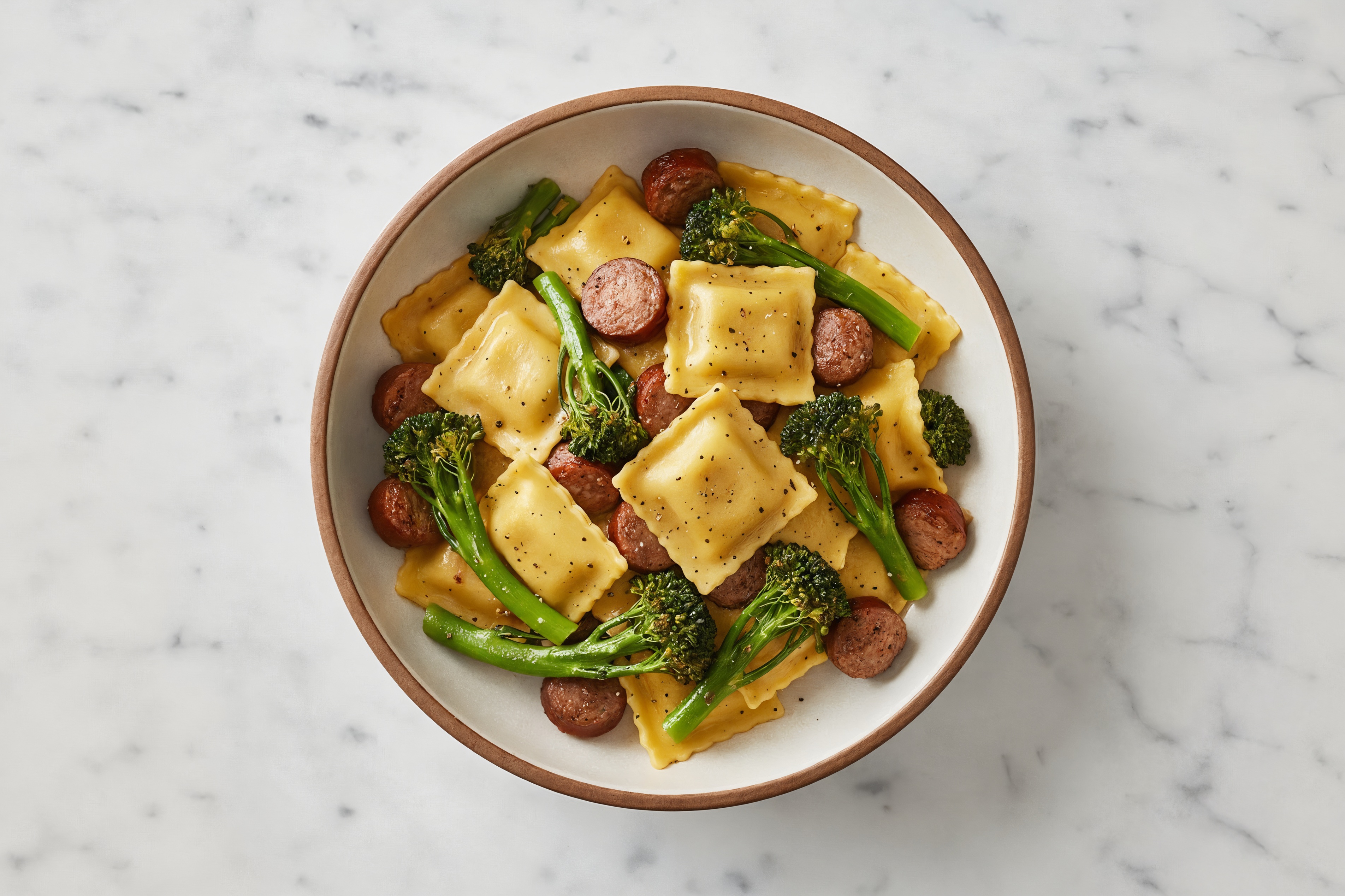 Beef Ravioli with Broccoli + Hot Sausage