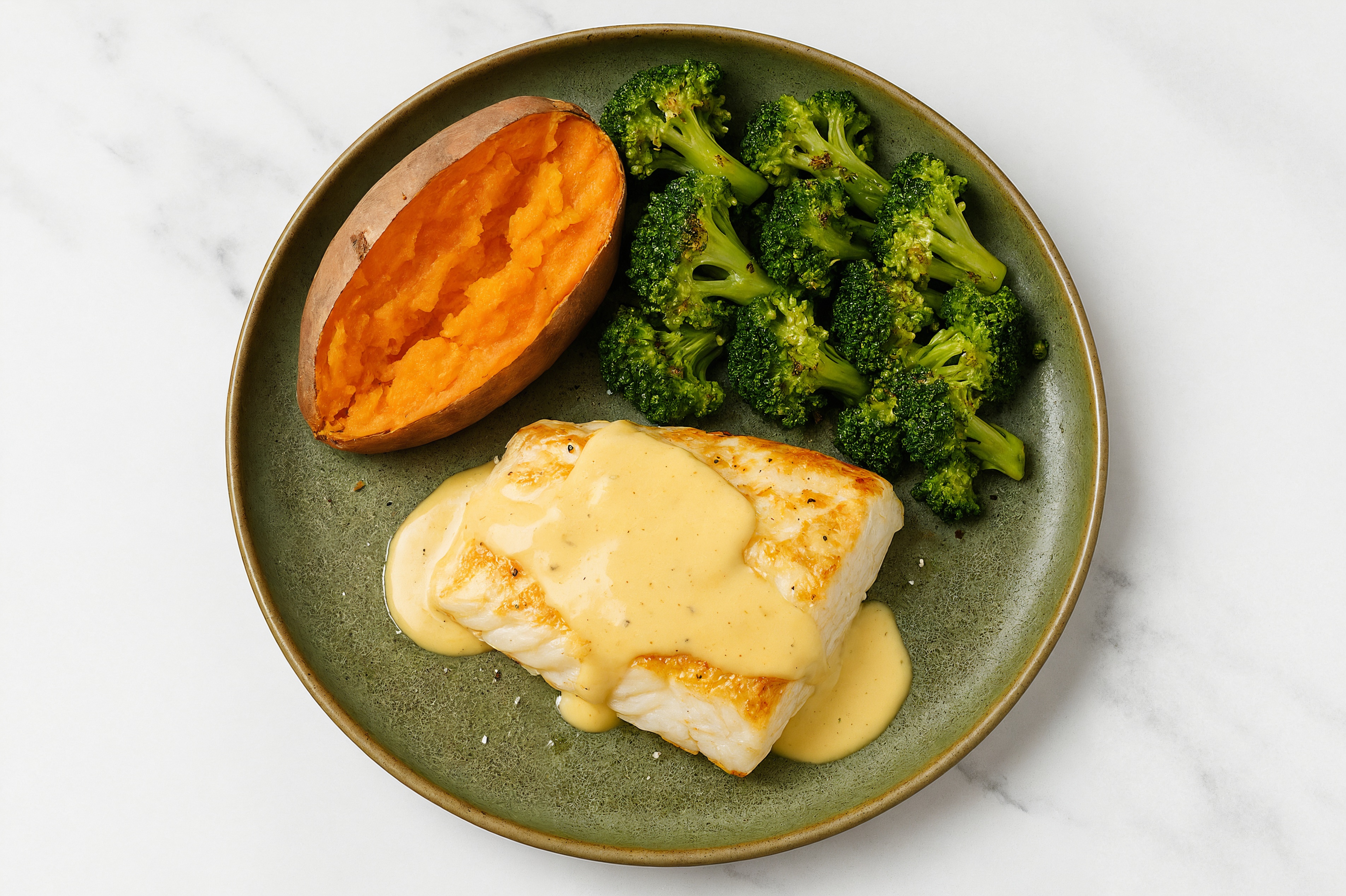 Creamy Miso Halibut + Organic Broccoli Florets