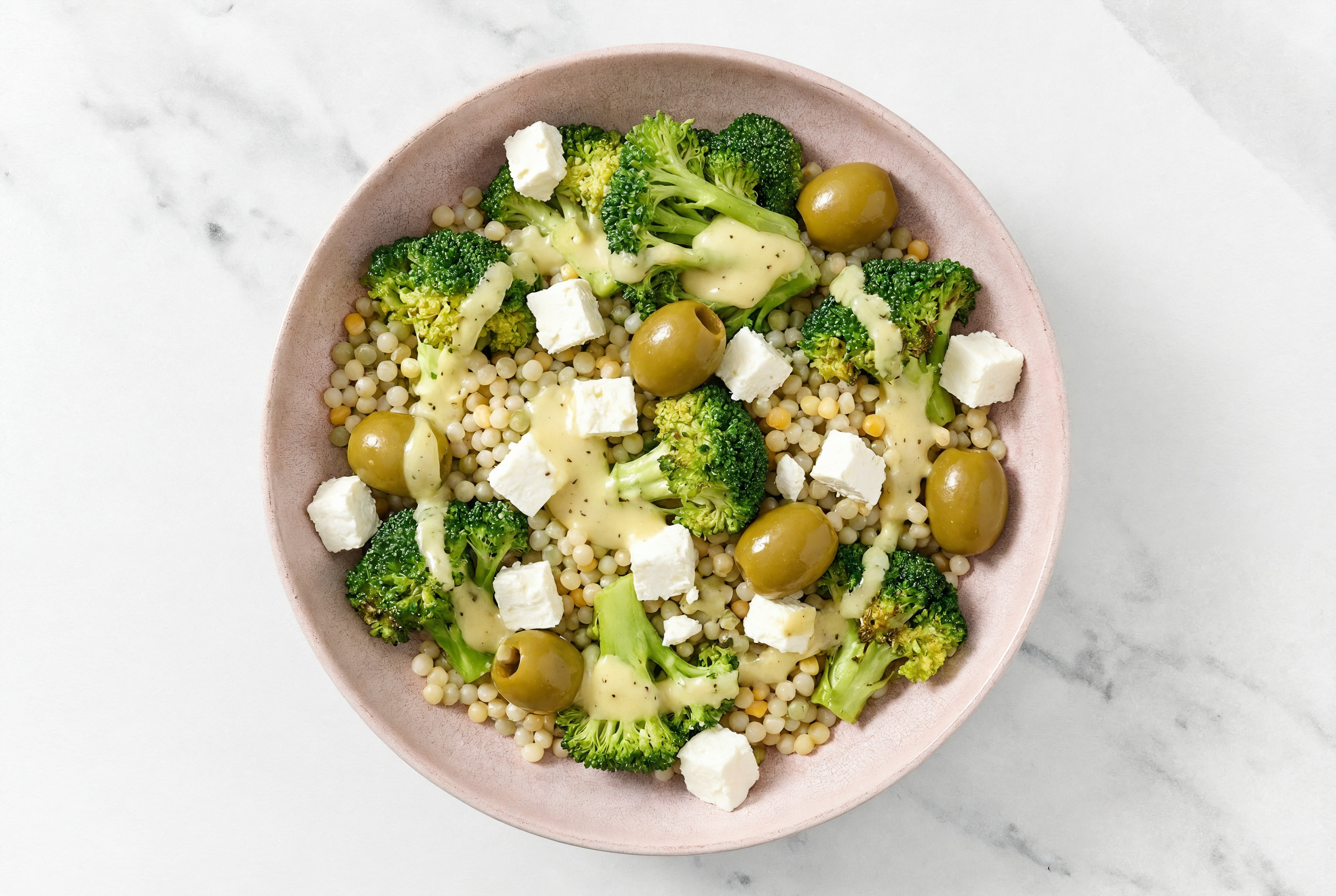 Honey Mustard Organic Broccoli Feta Green Olive Grain Bowl