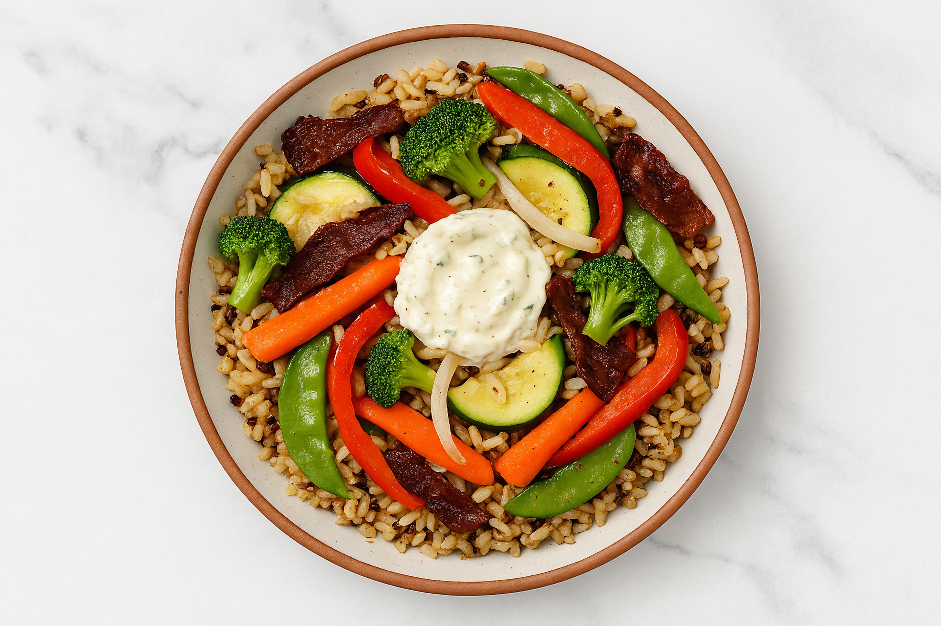 Extra-Veggie Plant-Bacon Rice Bowl