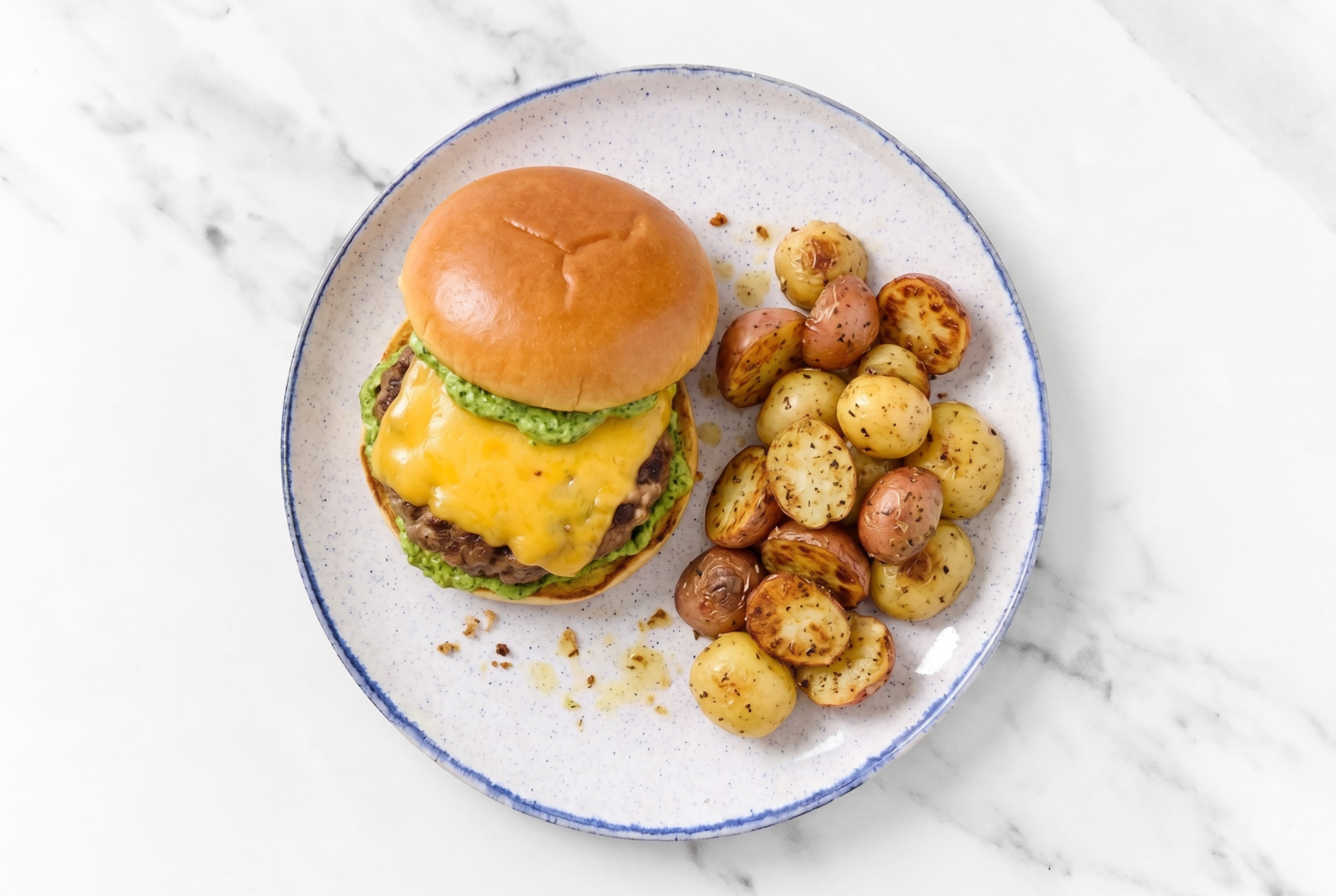 Garlicky Italian-Style Ground Beef Cheese Burgers + Roasted Potatoes