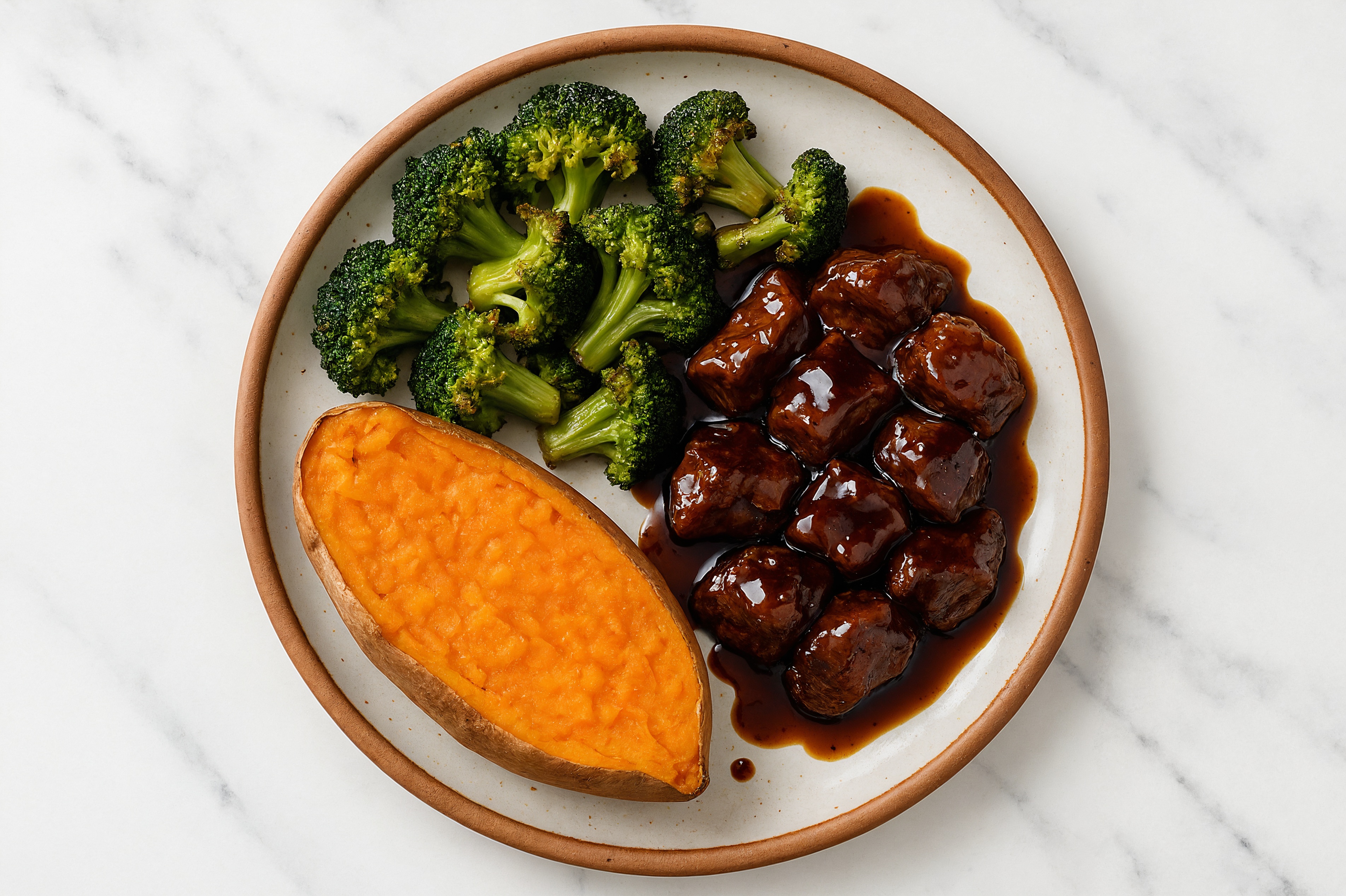 Teriyaki Seared Lamb with Sweet Potato & Broccoli