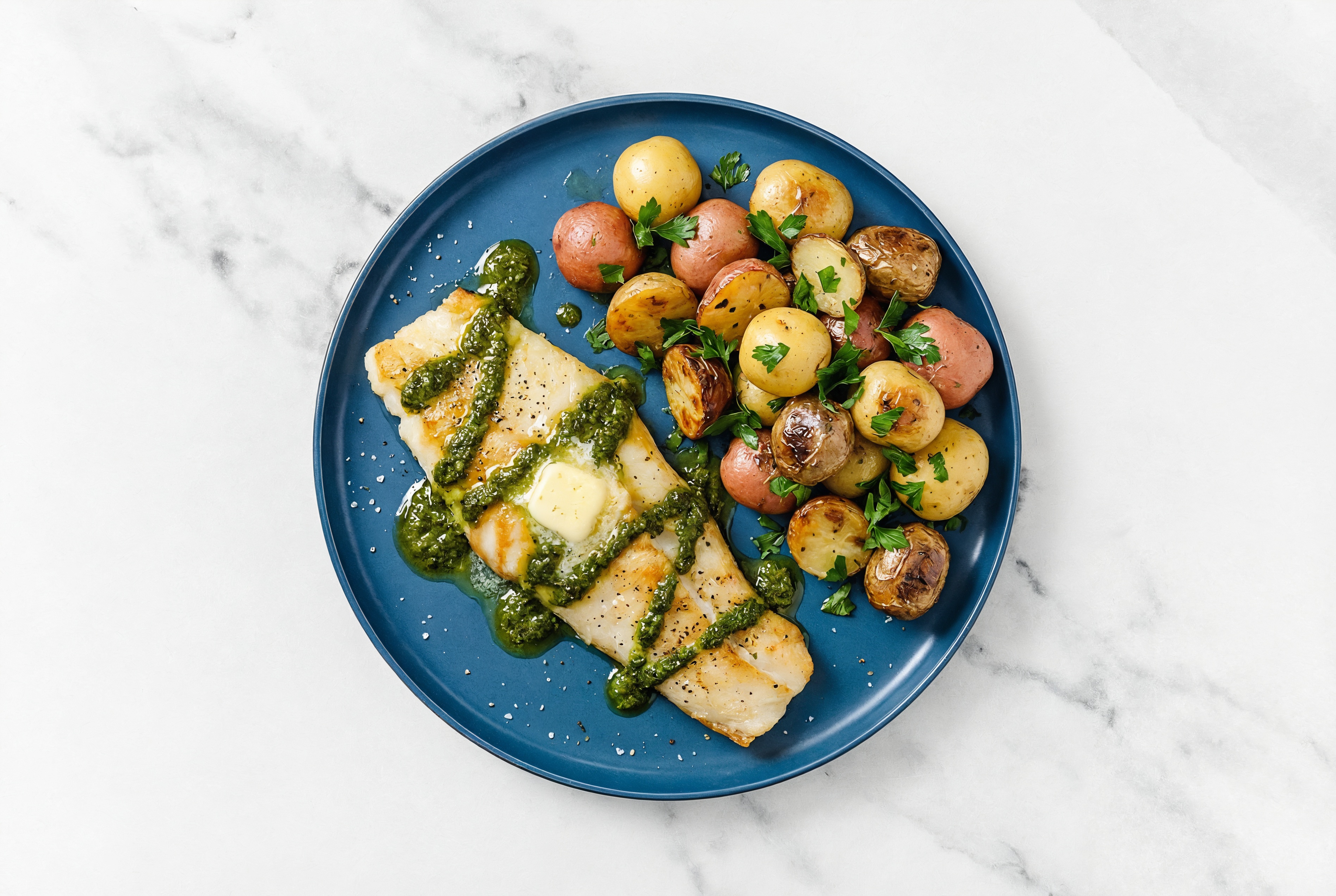 Zhoug Roasted Cod + Herby Potatoes