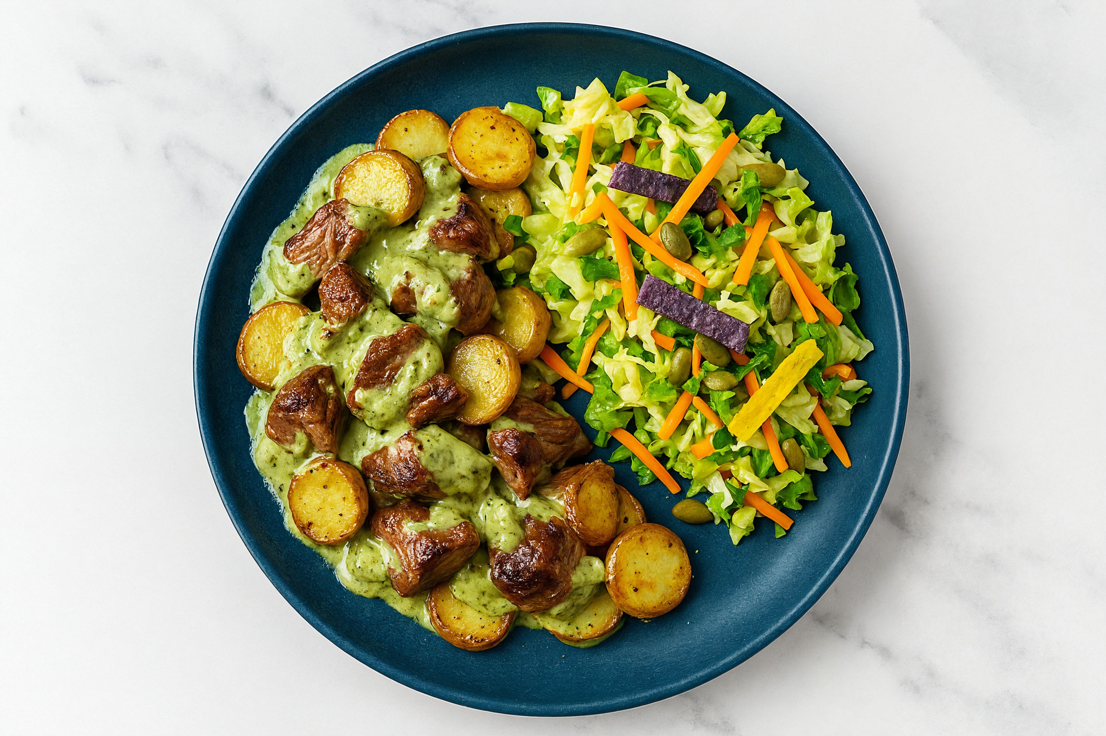 Green Goddess Roasted Lamb & Fingerling Potatoes with Southwest Salad