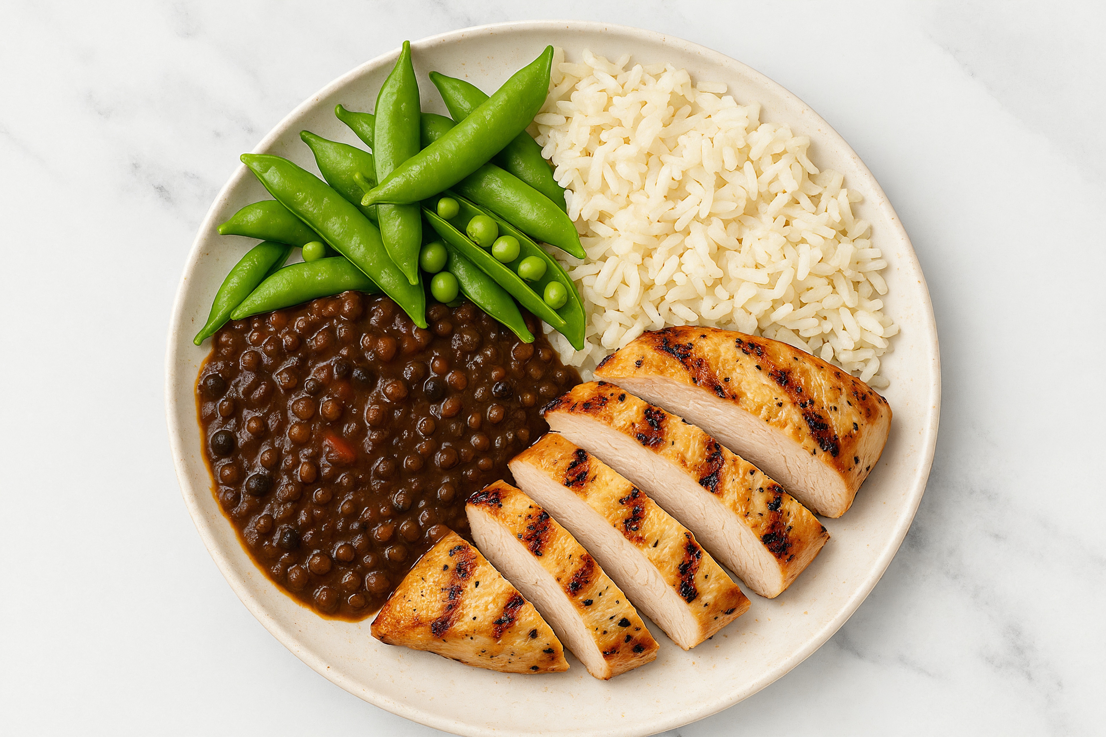Simple Chicken + Black Lentil Dal Long Grain White Rice Bowl
