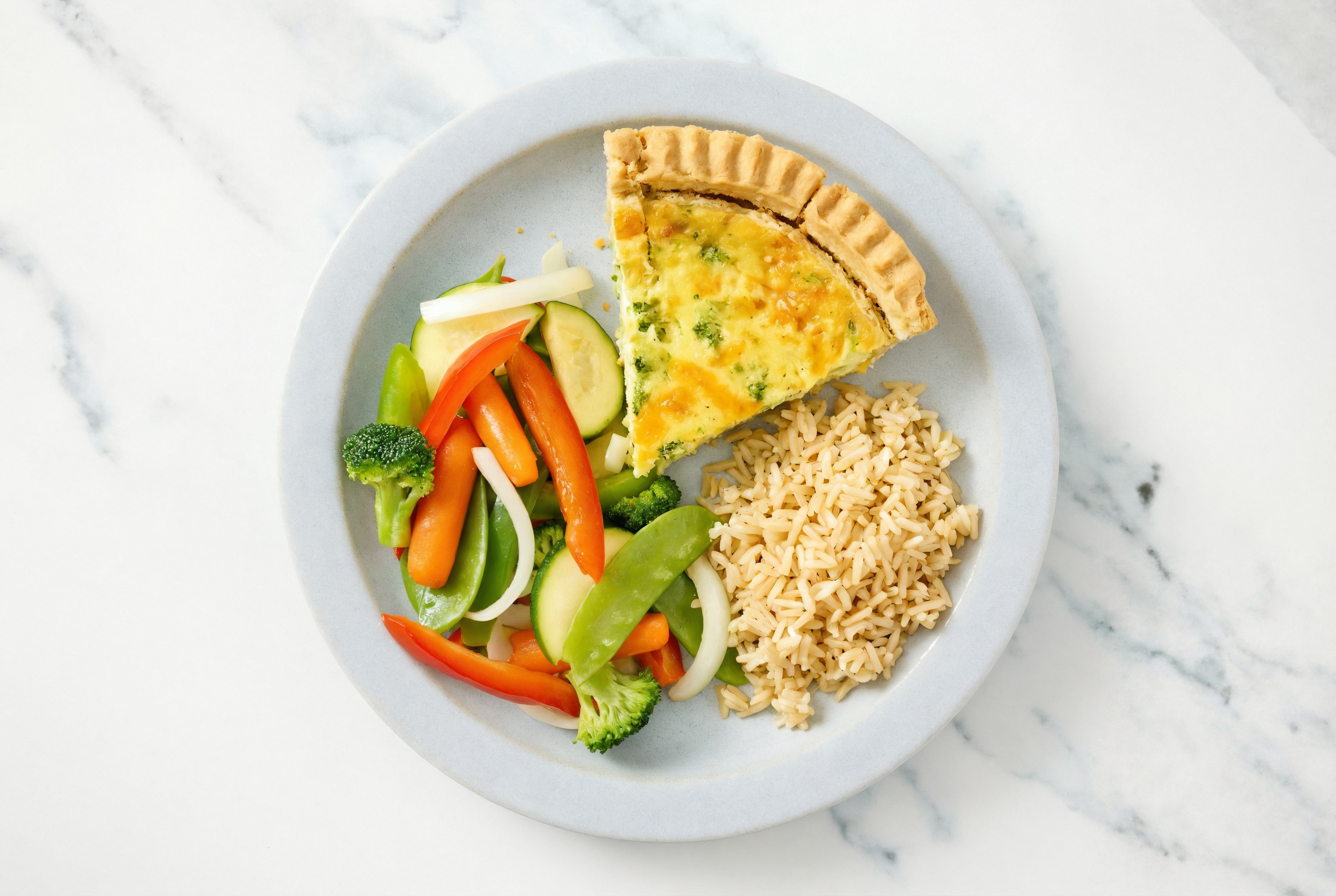 Broccoli & Cheddar Quiche with Veggies & Bone Broth Rice