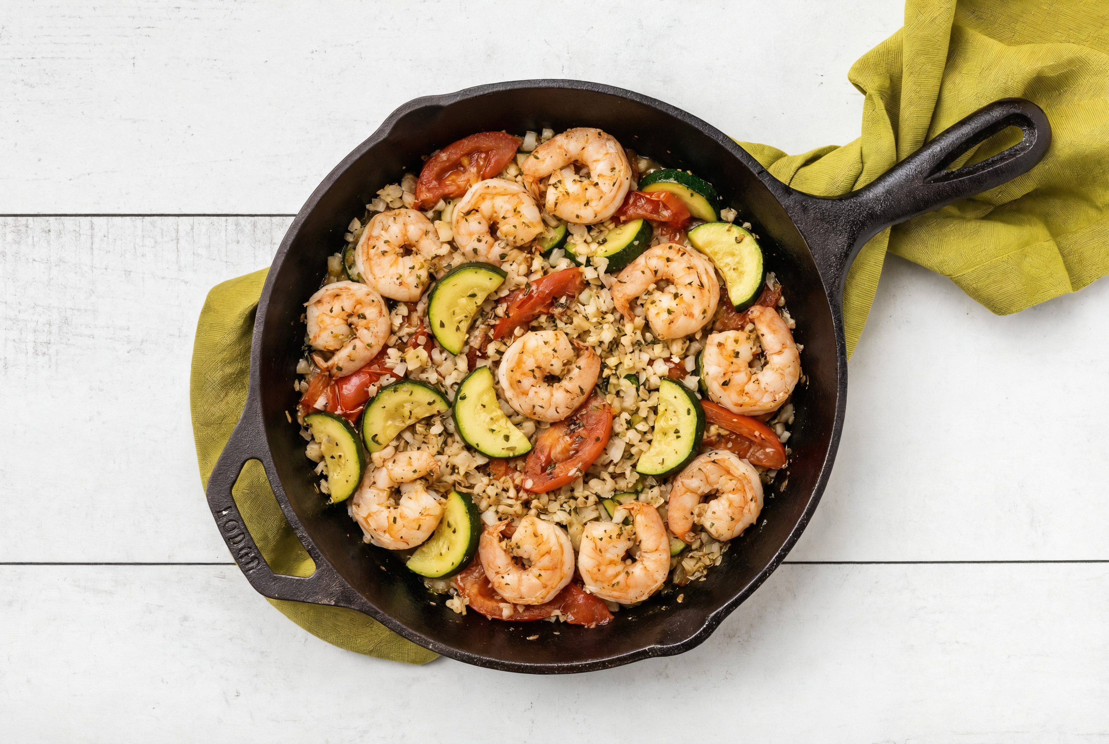 Garlicky Beefsteak Tomato Shrimp + Cauliflower Rice