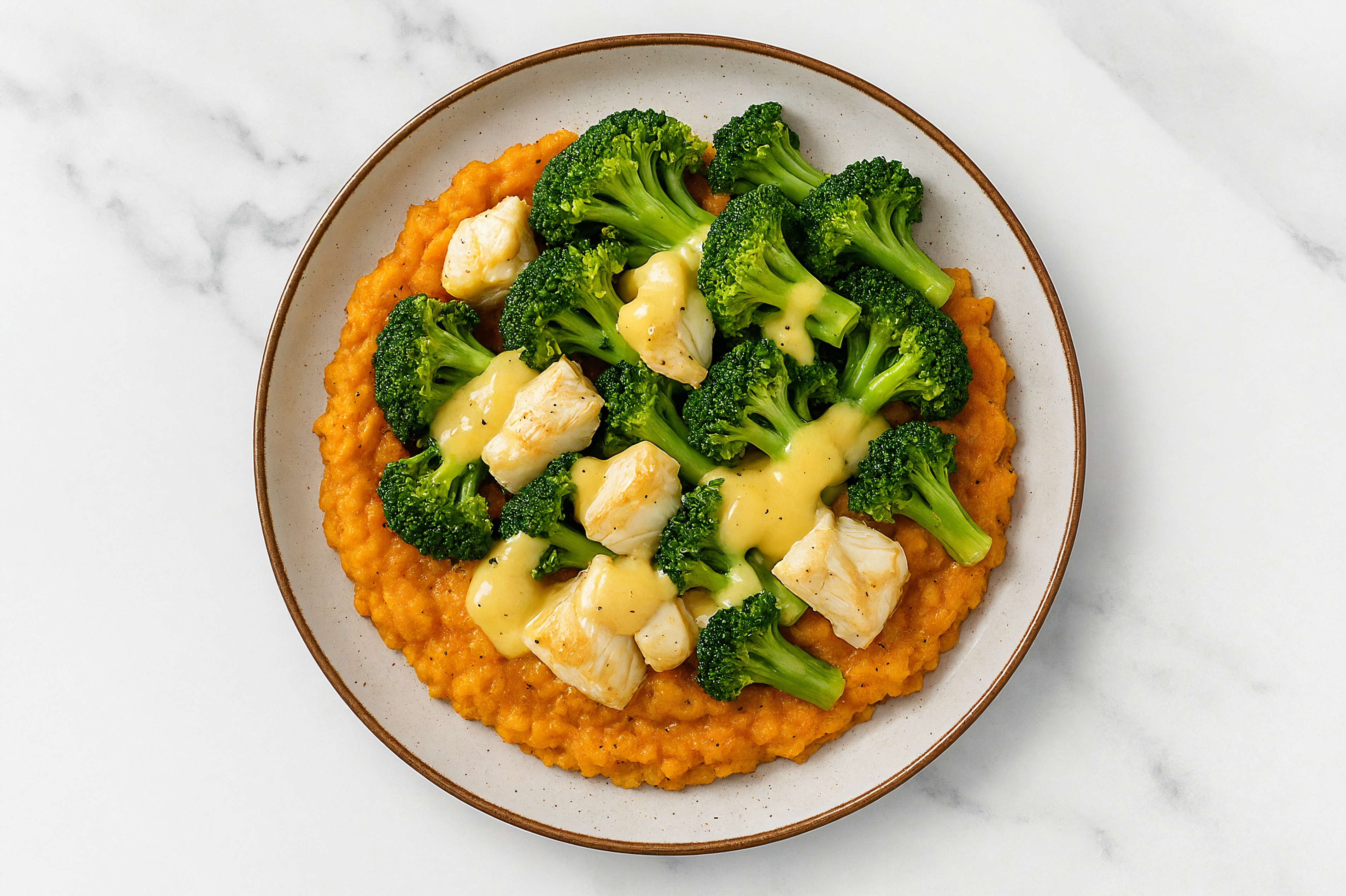  Creamy Miso Halibut Sweet Potato Bowl with Broccoli Florets