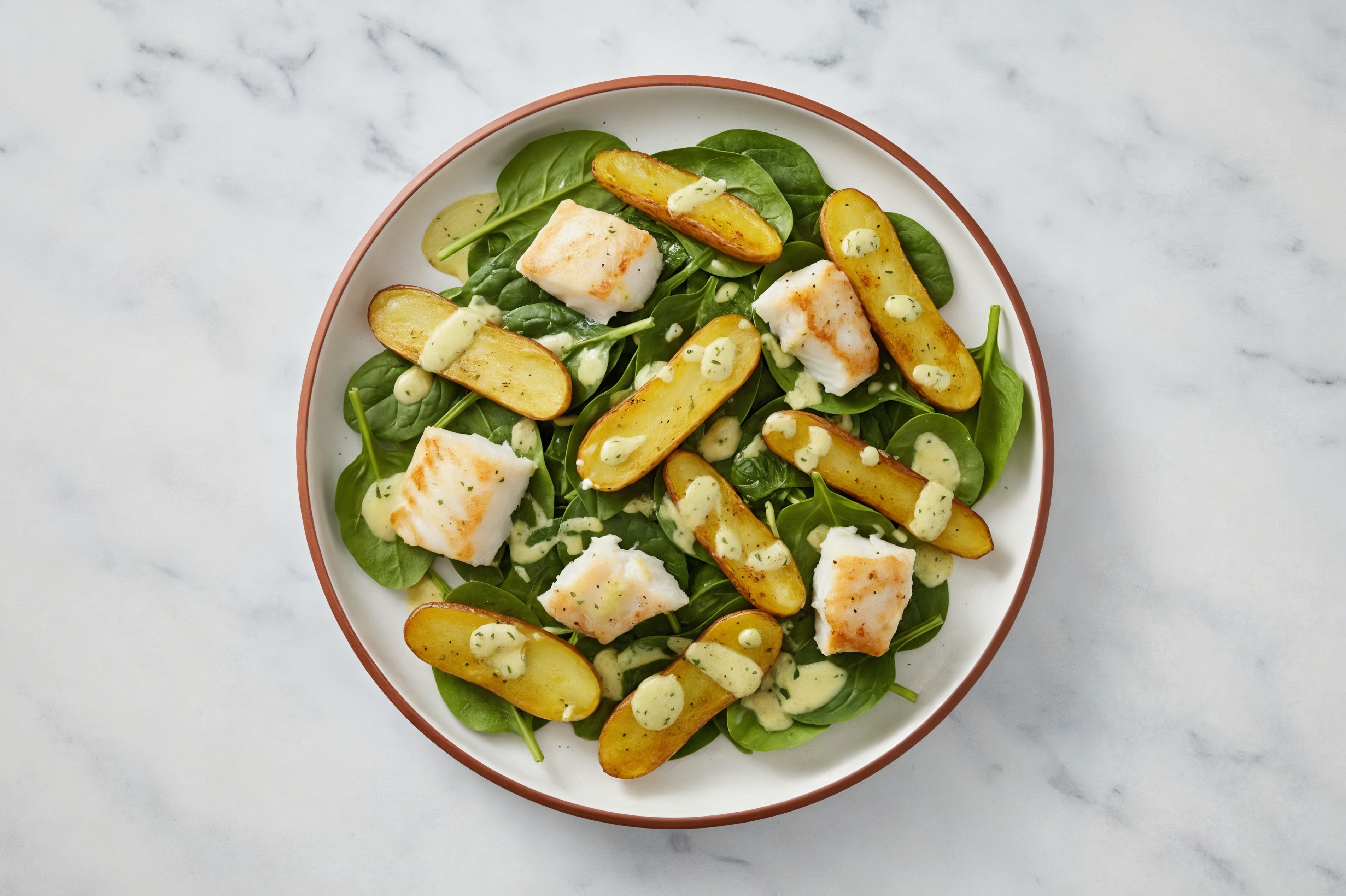 Herby Roasted Halibut Caesar Salad with Baby Spinach