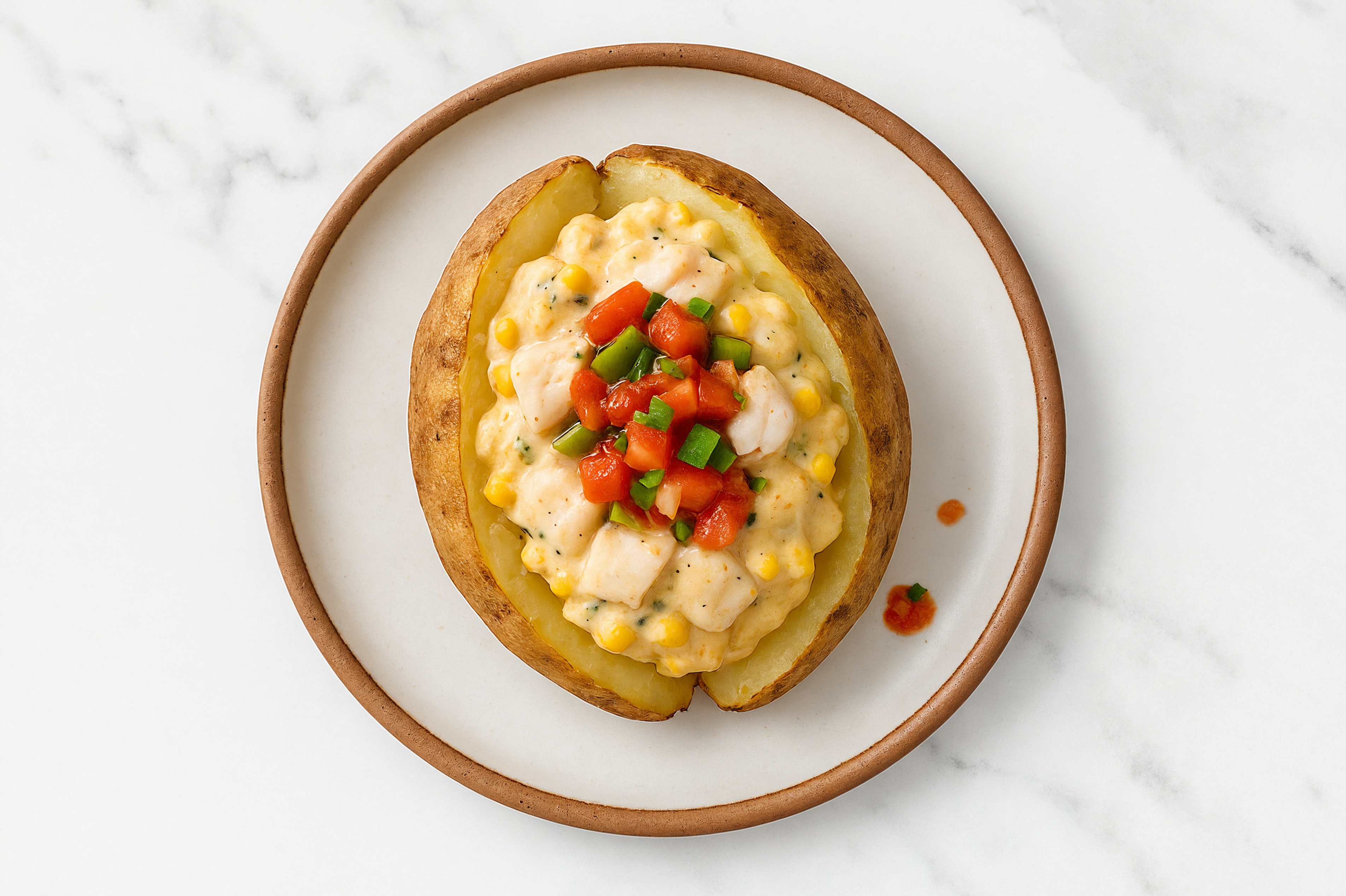Street Corn Chicken Stuffed Russet Potatoes with Salsa