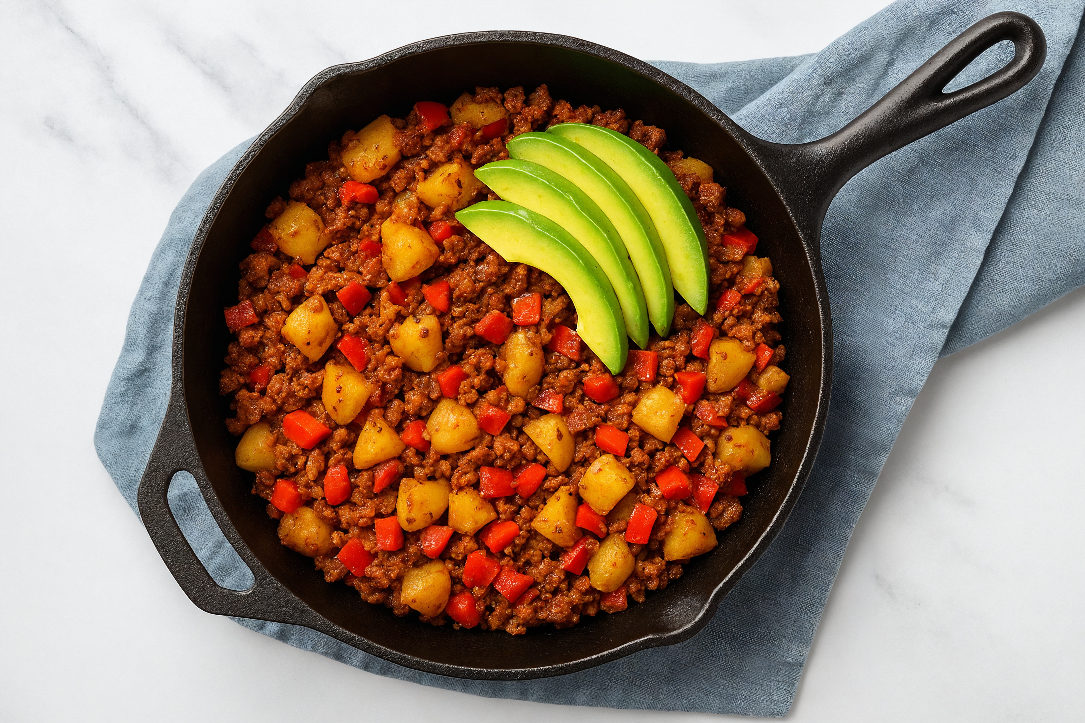 Herby Southwestern "Chorizo" + Potato Skillet with Red Bell Pepper