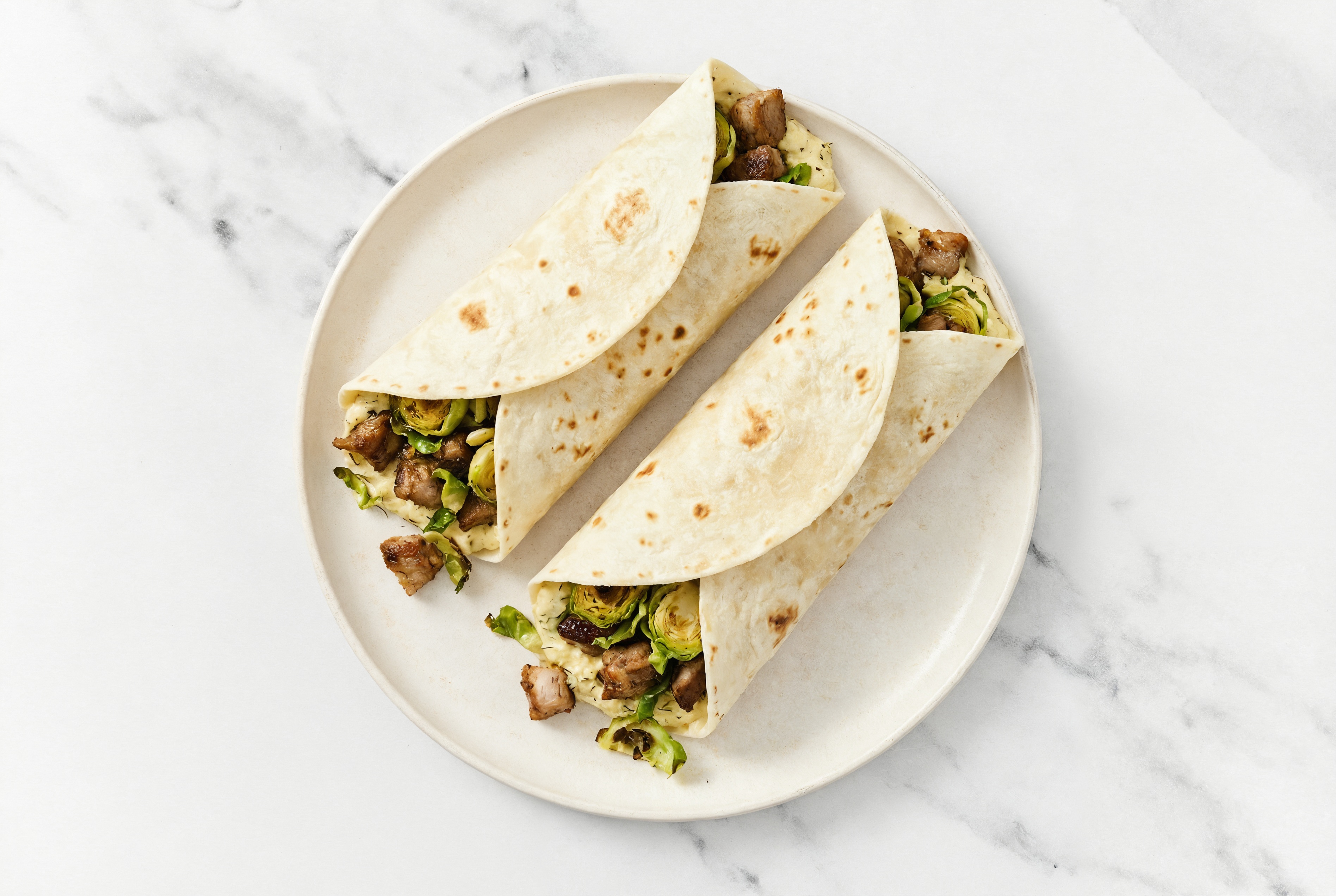 Hearty Crispy Pork + Sprouts Hummus Wrap