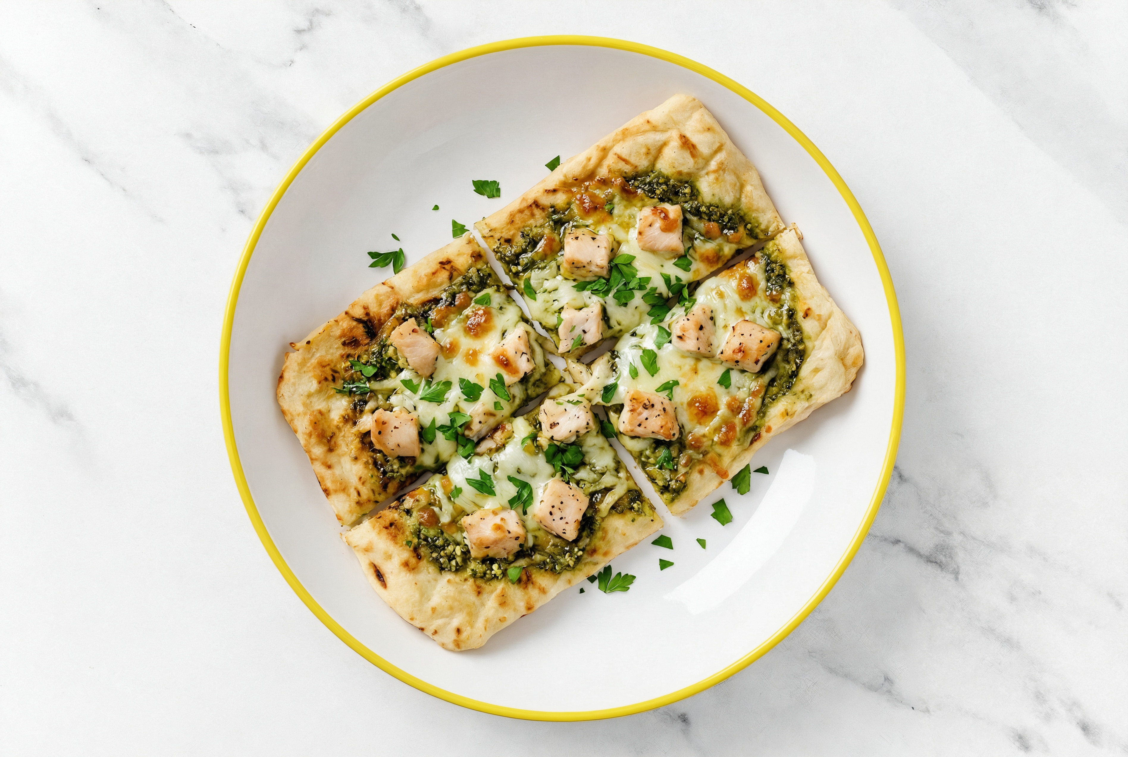 Pesto Pepper Turkey Grilled Pizza with Mozzarella + Fresh Parsley