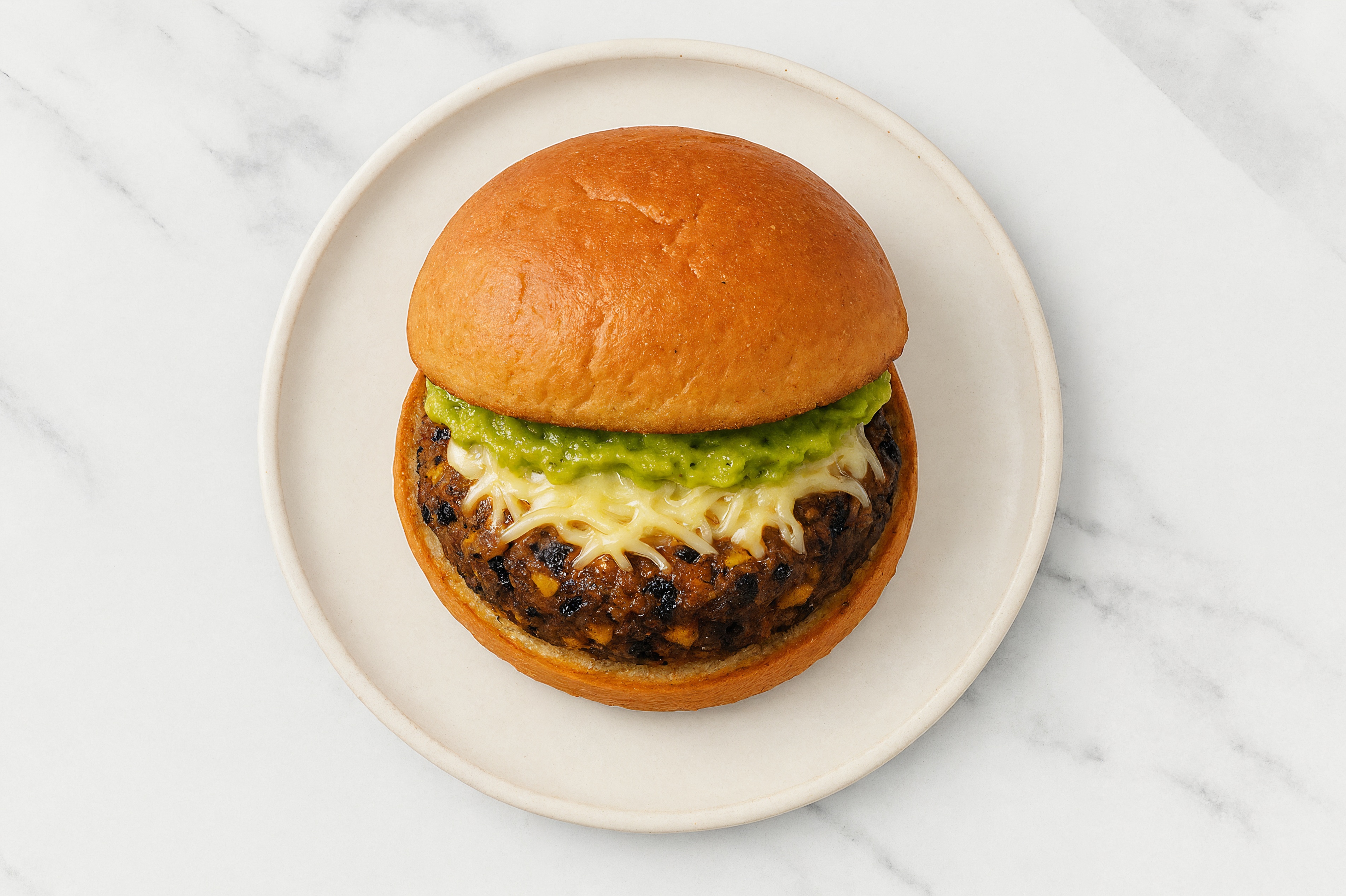 Mozzarella Black Bean Burger on GF Bun with Guacamole