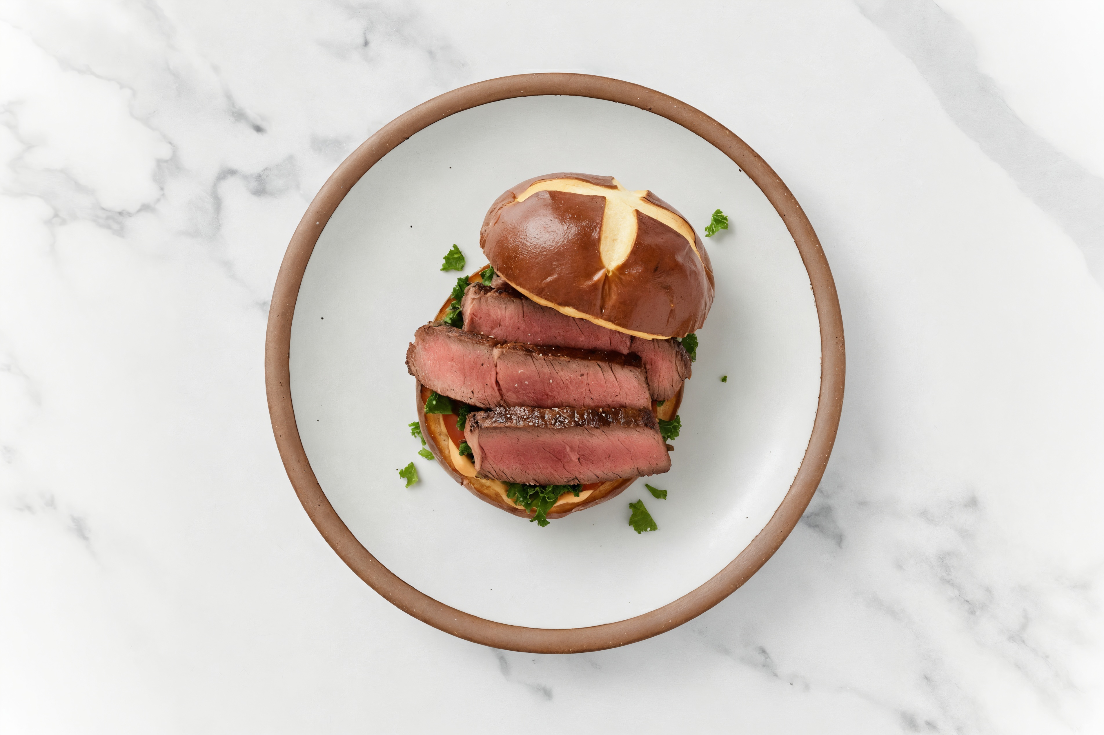 Sirloin Steak & Thousand Island Sandwich on Pretzel Bun