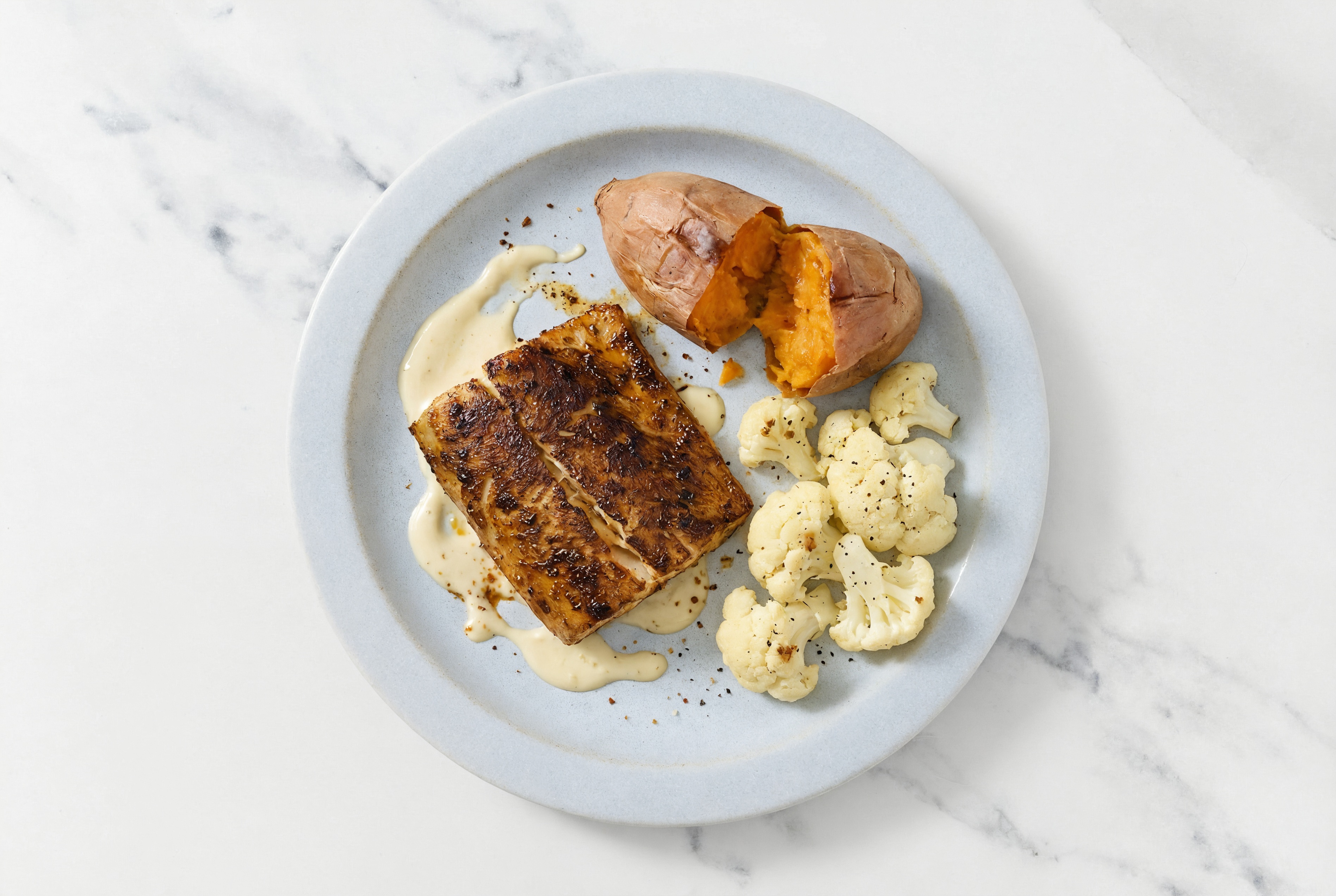 Blackened Barramundi + Creamy Garlic Veggies