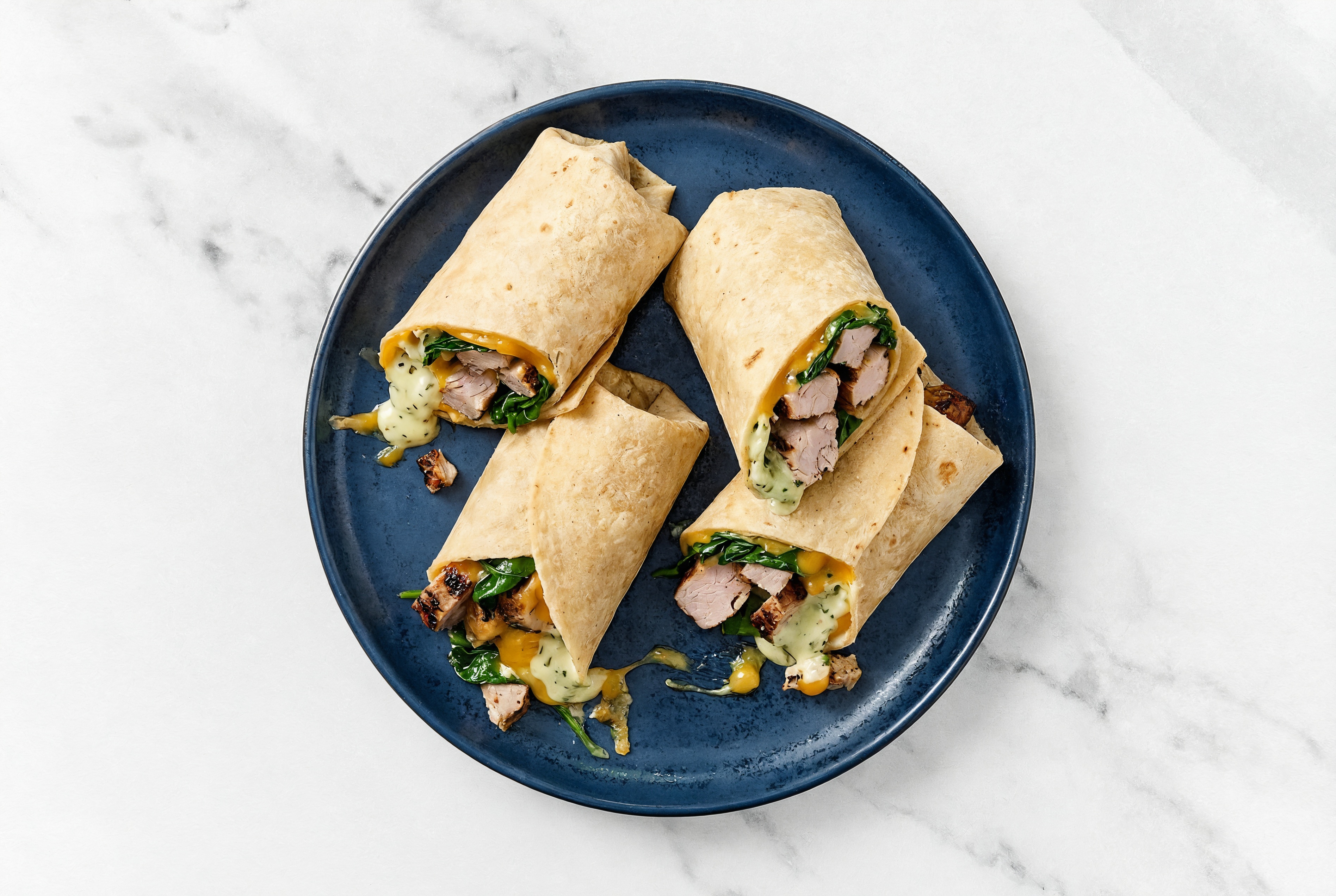 Jalapeño Pork Tenderloin + Cheddar Tortilla Wraps with Spinach