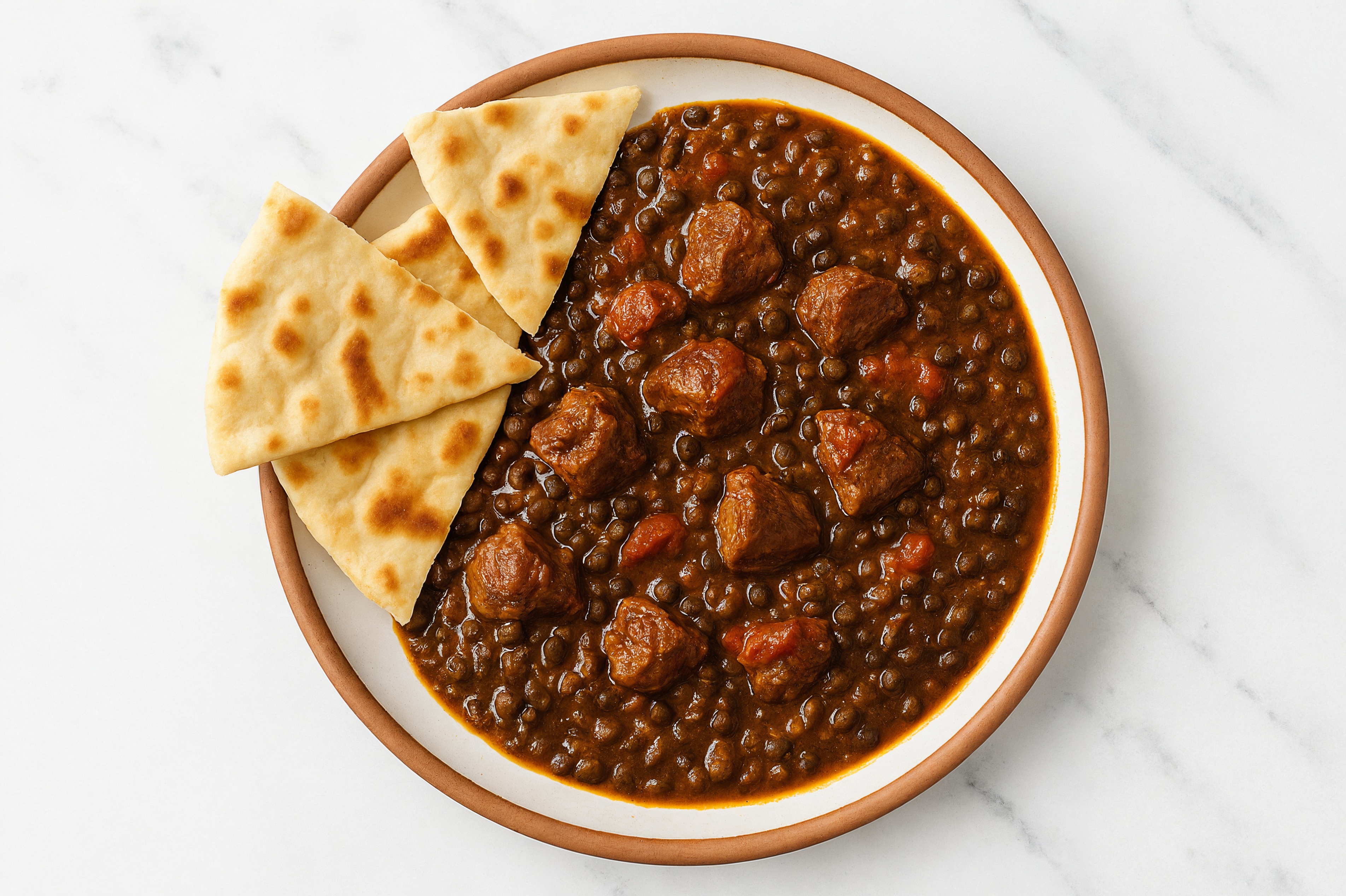 Easiest Lamb 'n Lentil Curry + Warm Naan Wedges