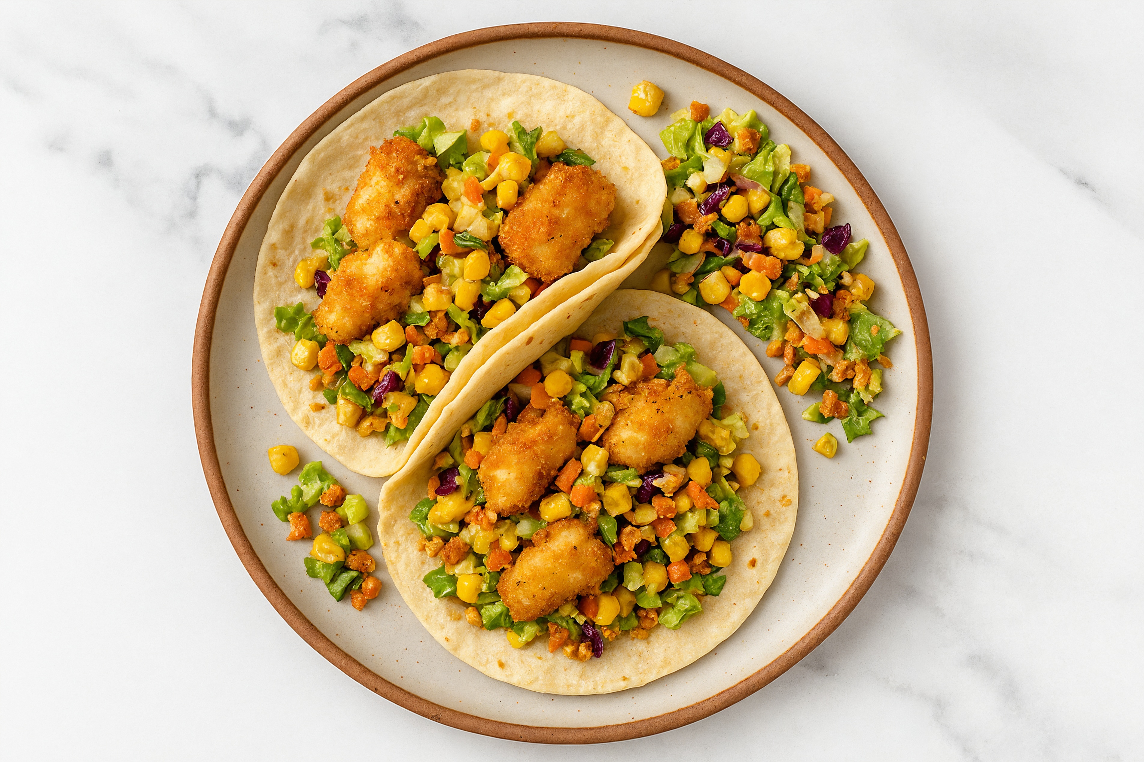 Crispy Fish Tacos with Street Corn Salad with Cod Fillet