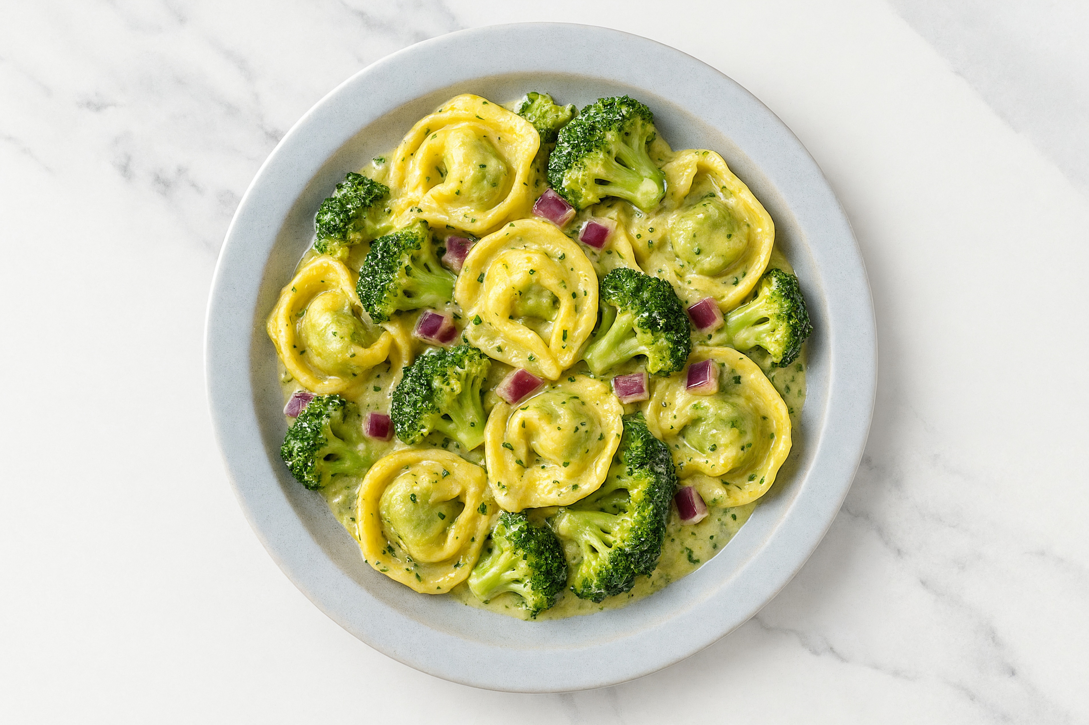 Creamy Tortellini Herb Cream with Organic Broccoli