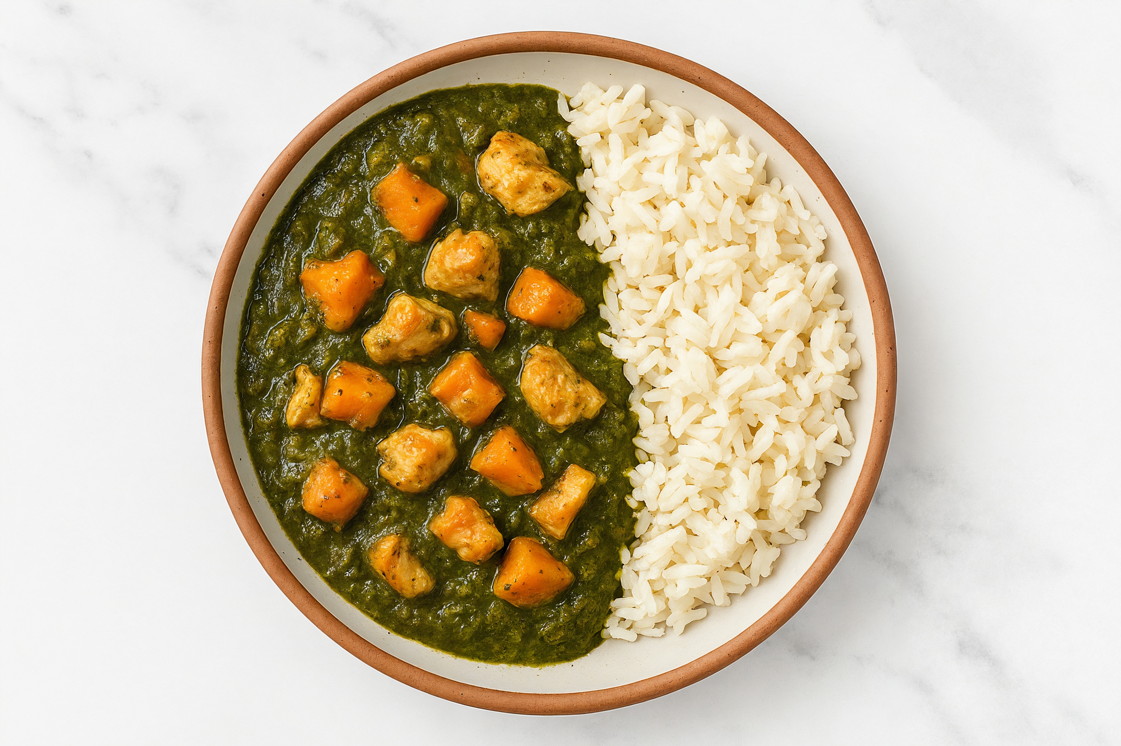  Chicken Japanese Sweet Potato Saag over  Rice