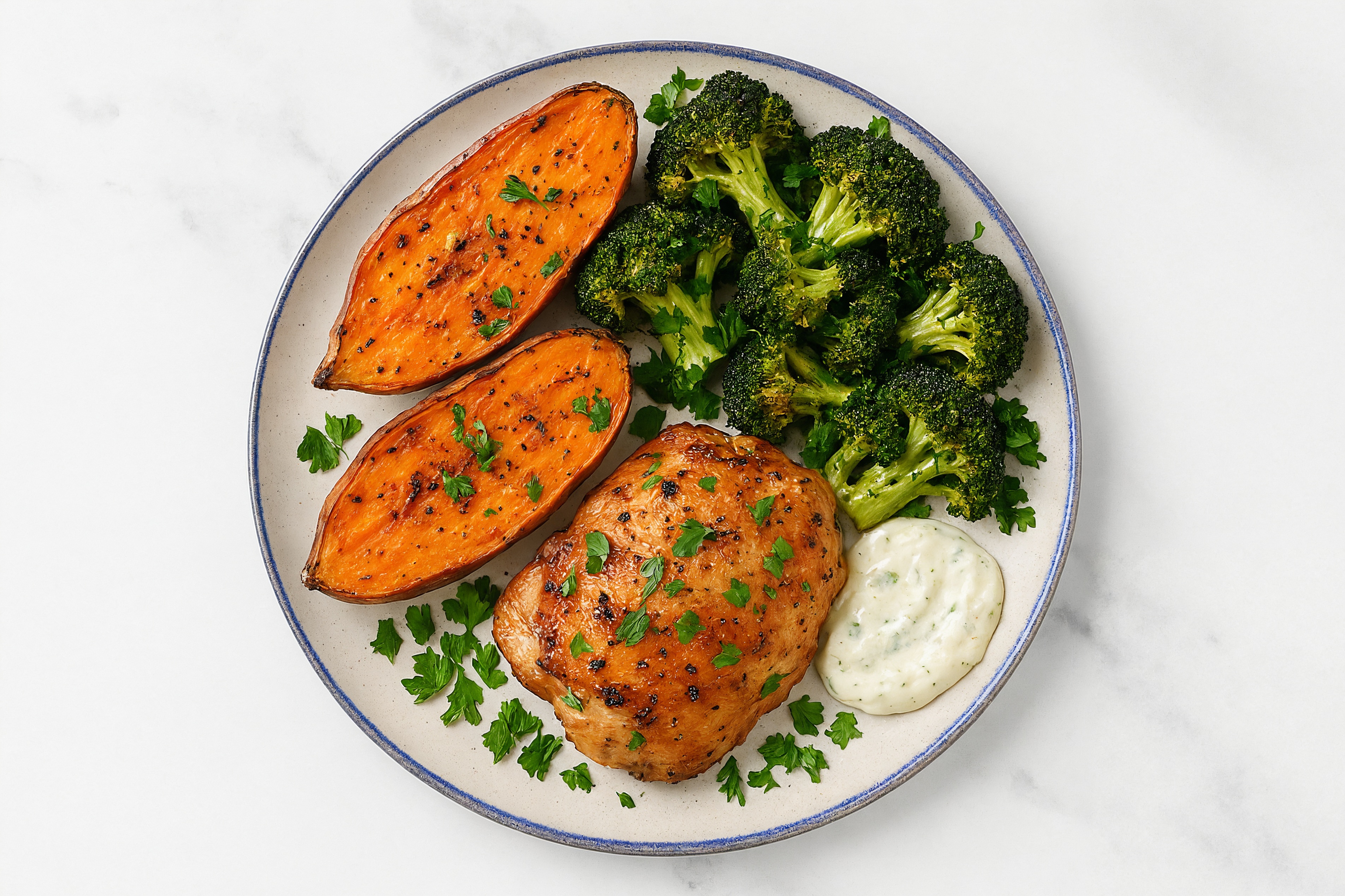 Savory Sheet-Pan Chicken + Veggies with Tzatziki with Broccoli Florets