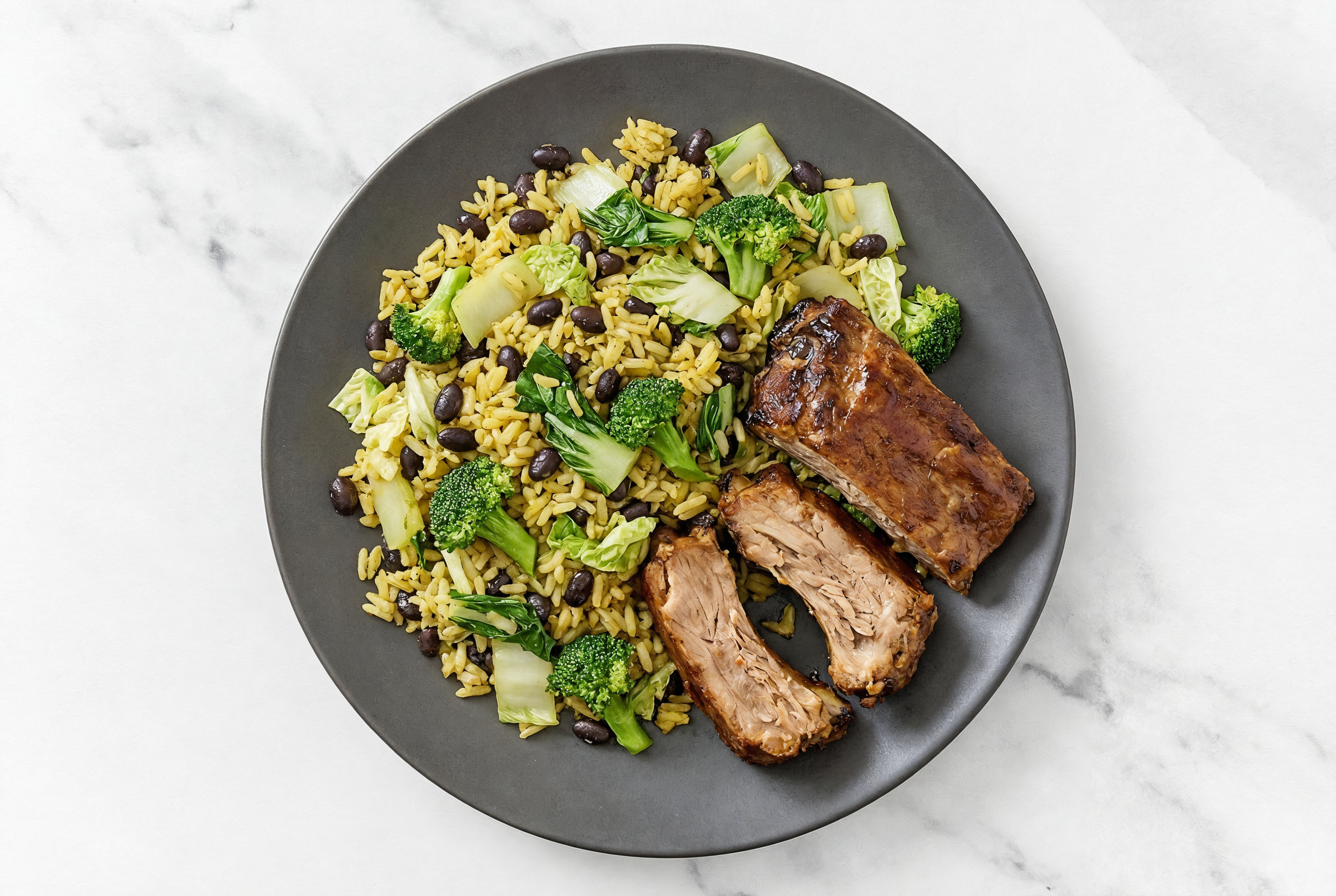 Seasoned Baby Back Ribs + Asian Veggie Rice with Beans