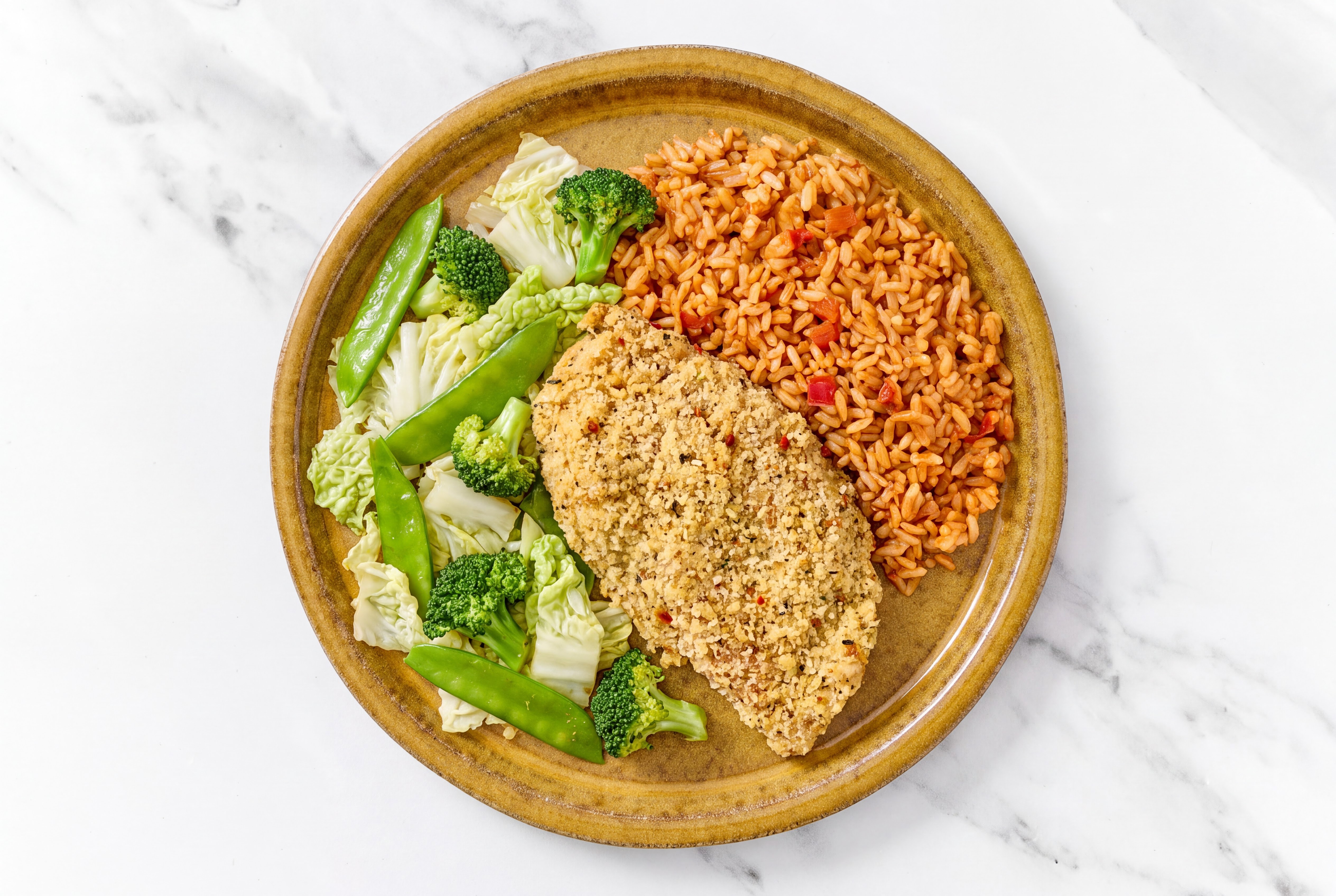 Parmesan Breaded Chicken Cutlet with Bok Choy & Mexican Rice