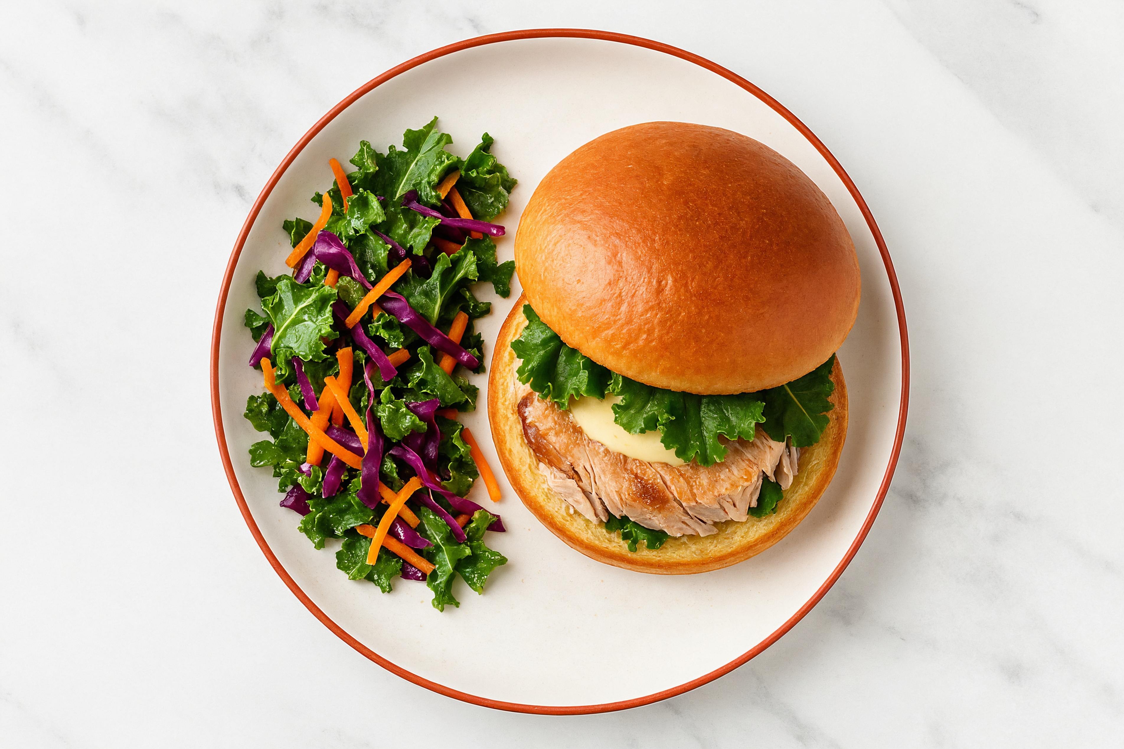 Horseradish Tuna Sandwich on Brioche with Rainbow Veggies