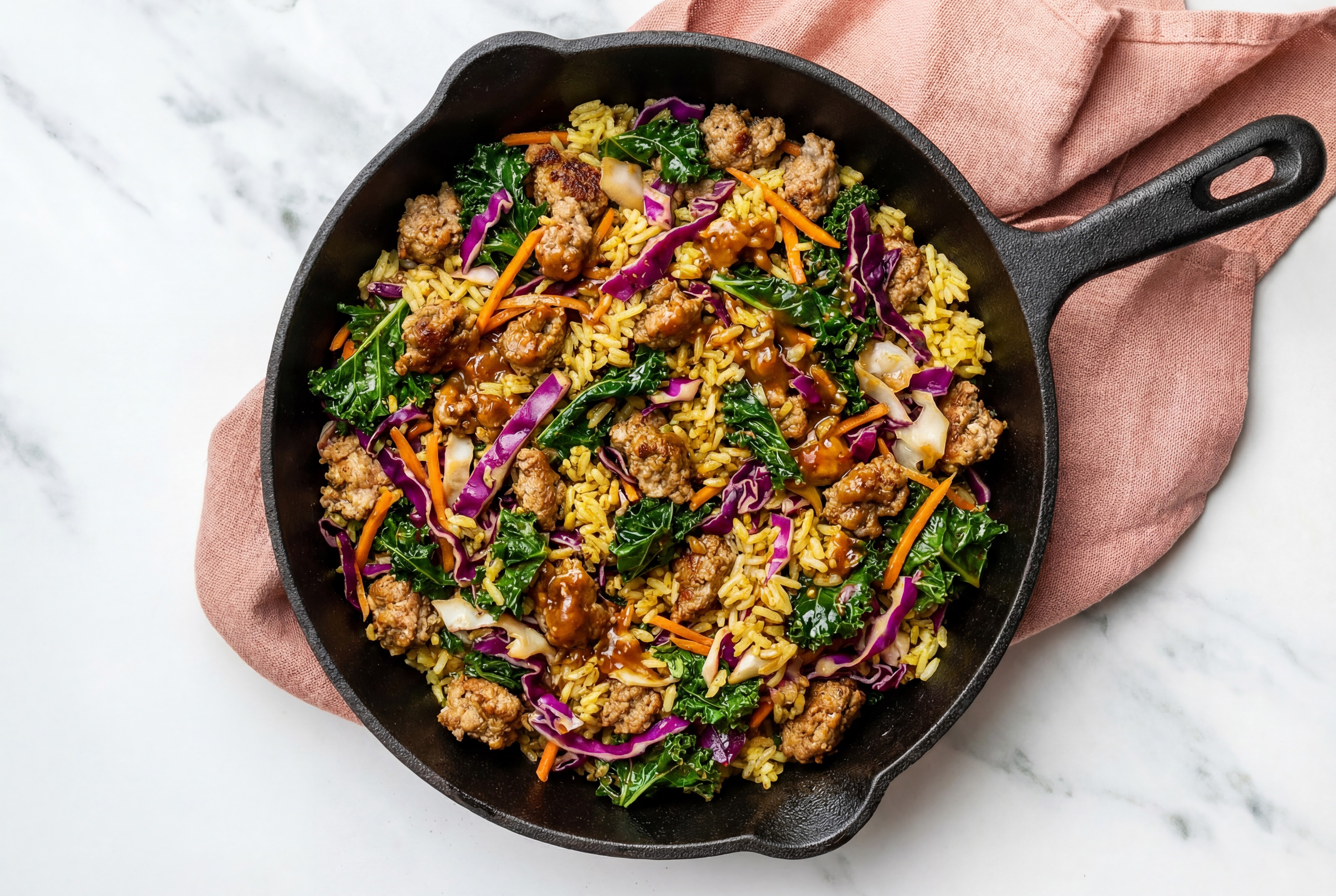 Sesame Ginger Rainbow Veggie + Ground Italian-Style Beef Stir-Fry