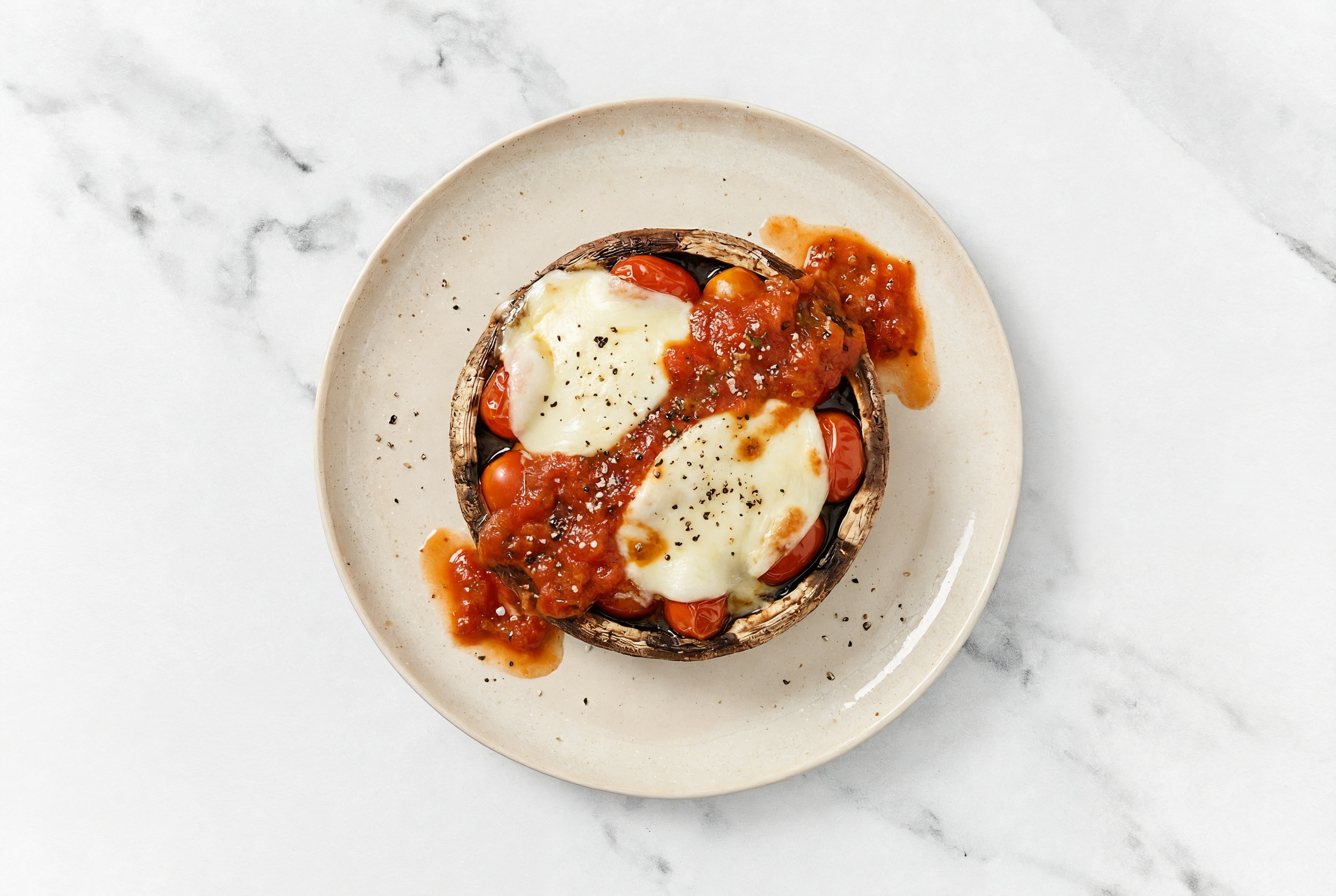 Sheet-Pan Mushroom Parmesan with Mozzarella Ball