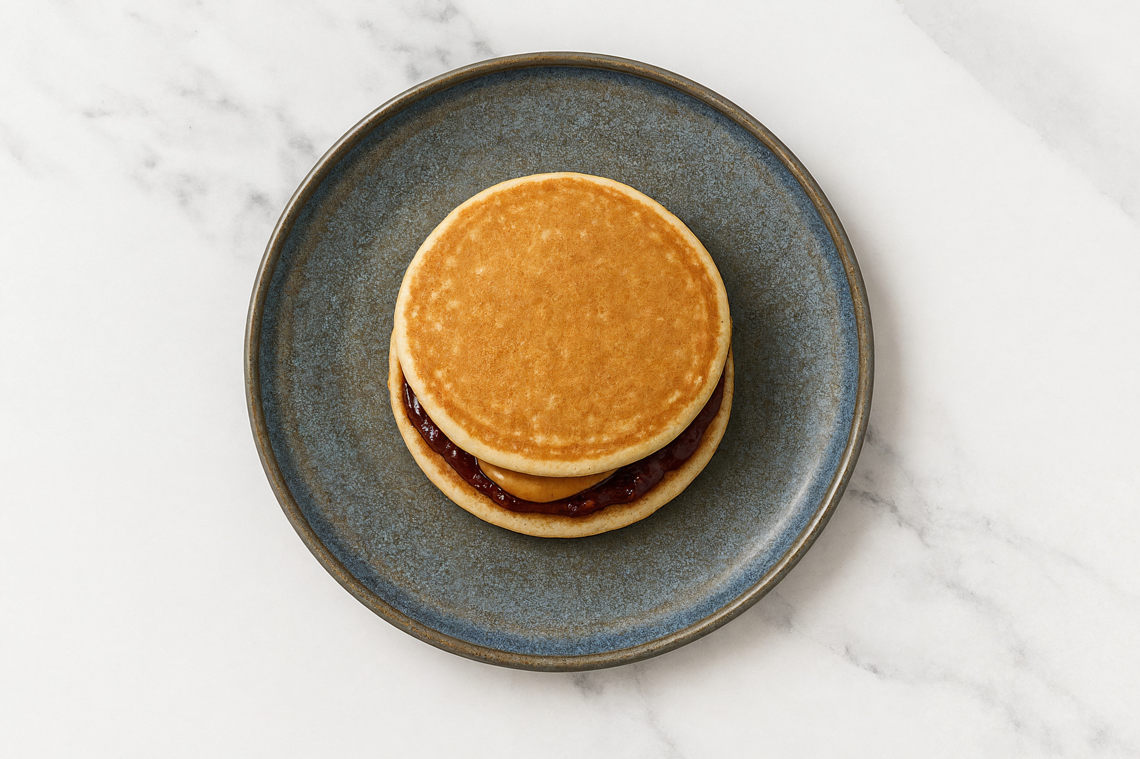 Peanut Butter + Strawberry Jam Pancake Sandwich