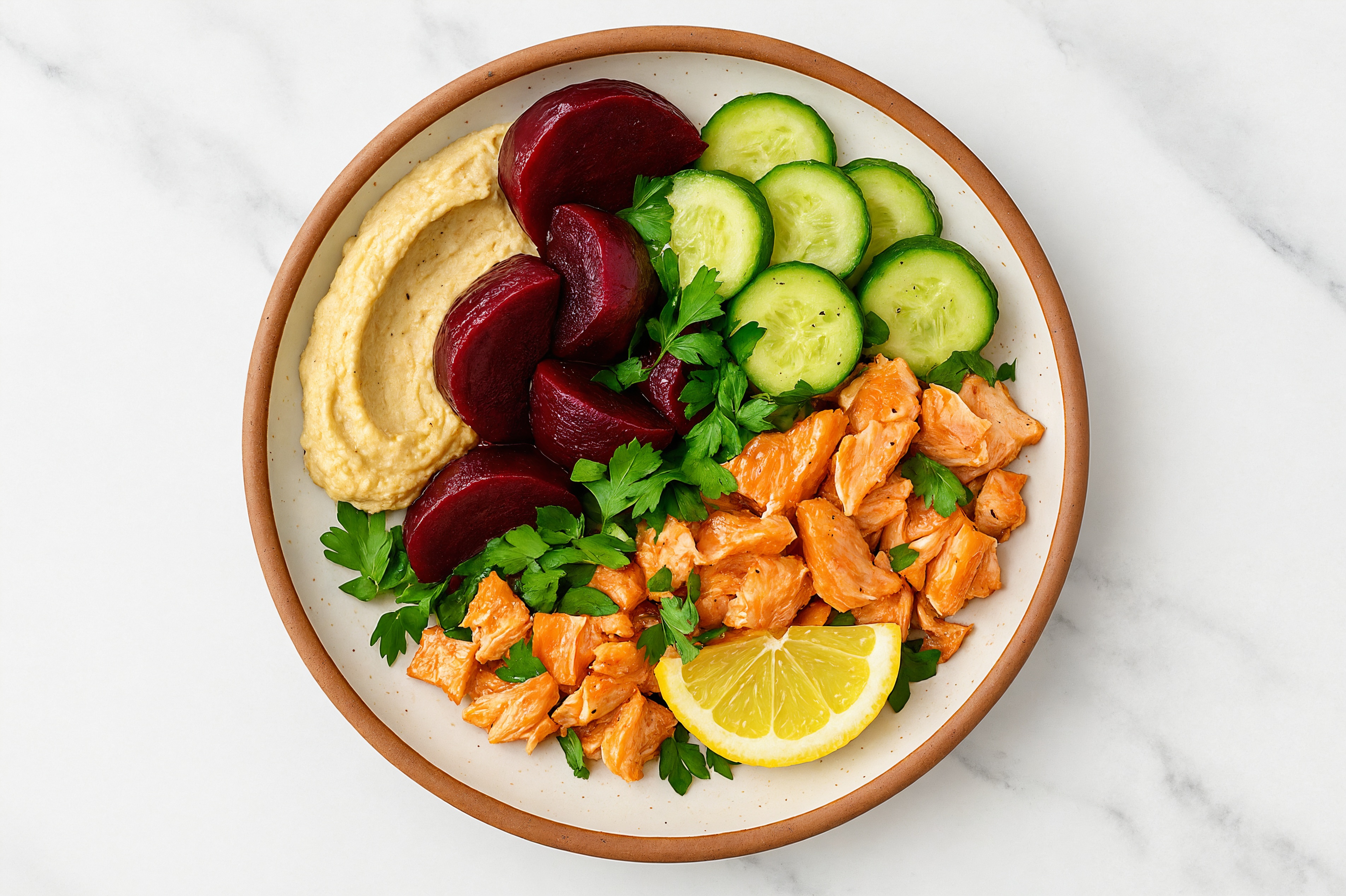 Mediterranean Salmon French Onion Hummus Bowl