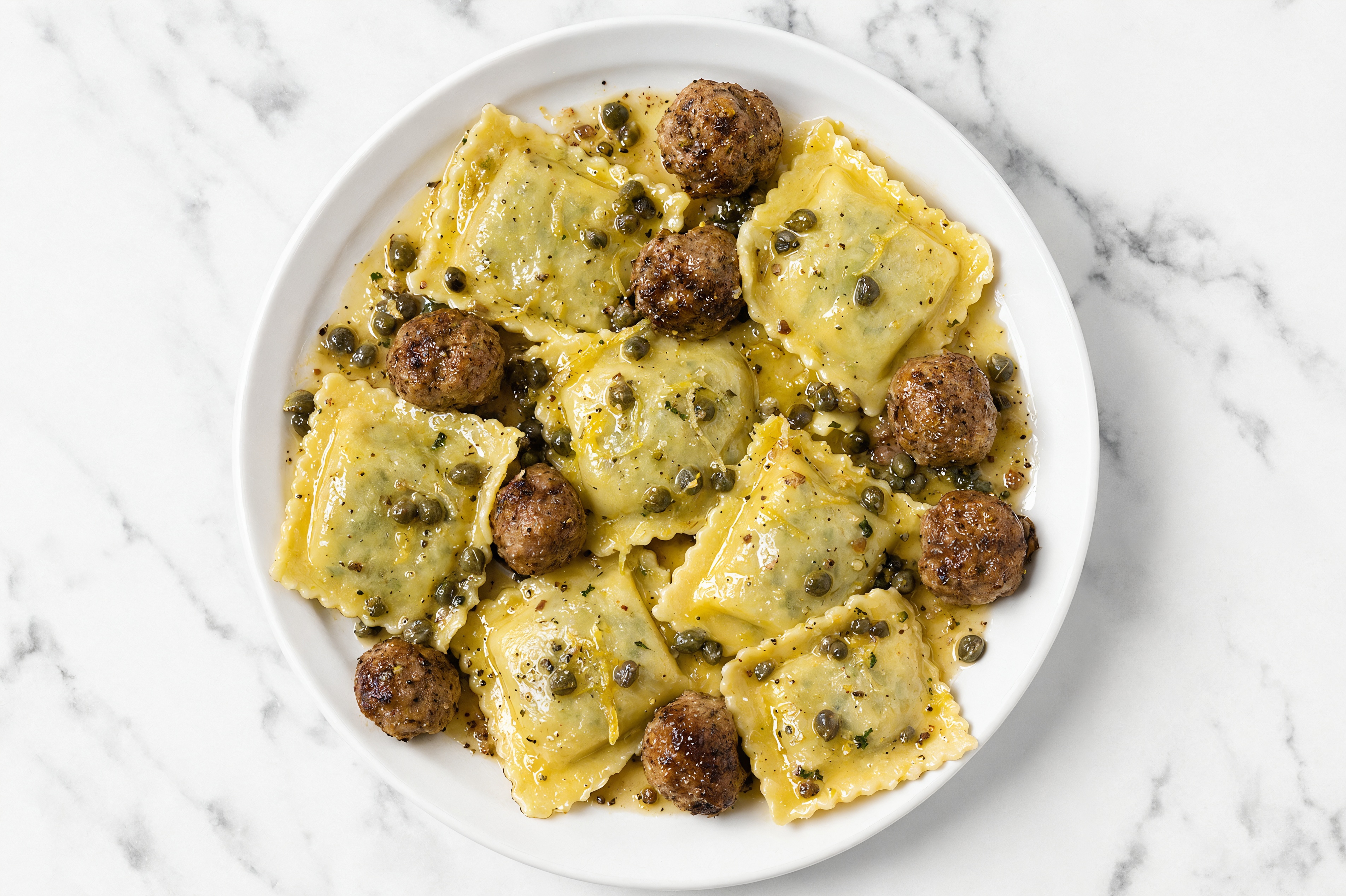 Grandma's 93/7 Lean Ground Beef Meatball Ravioli Piccata