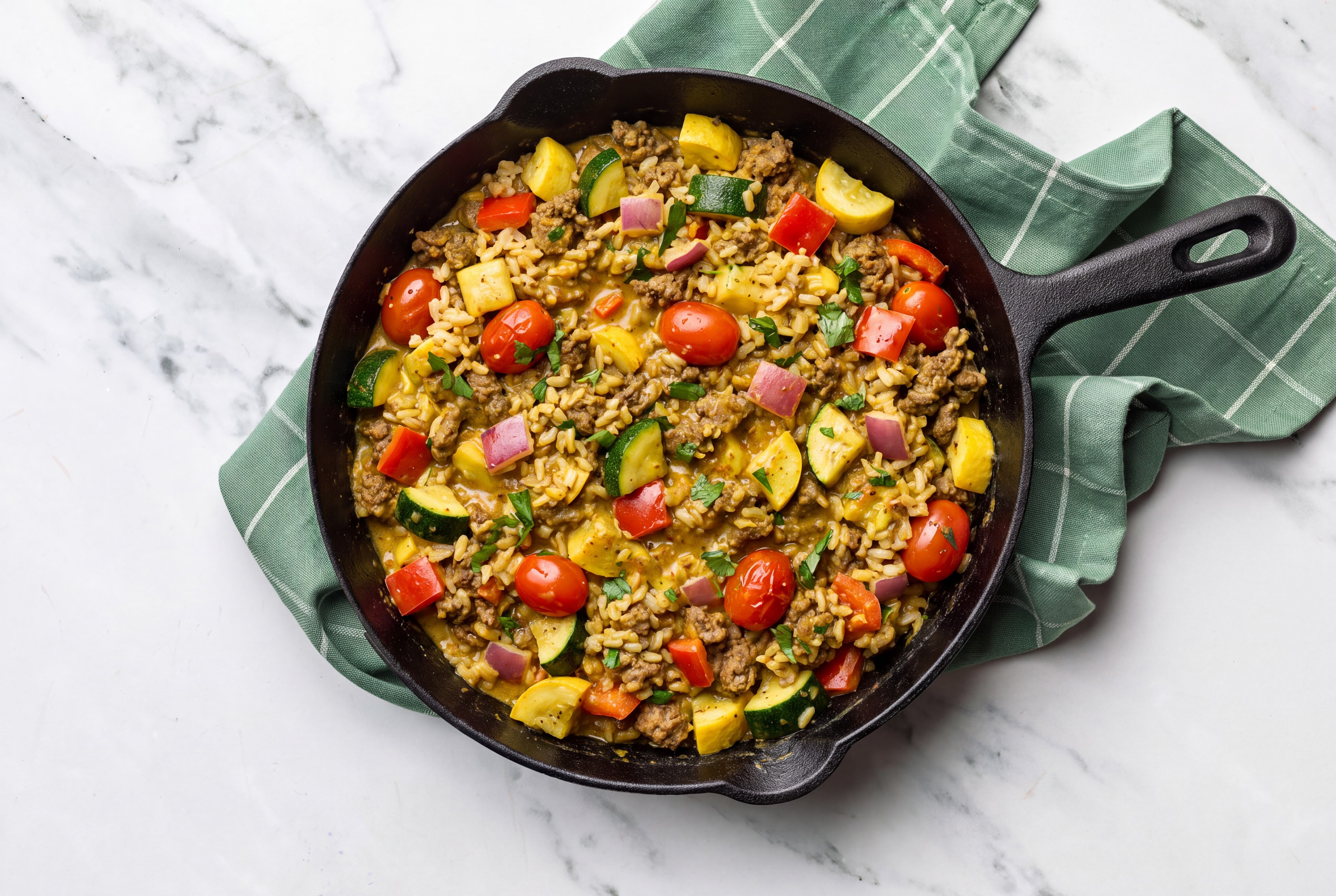 Herby Curry Squash + Ground 93/7 Lean Beef Stir-Fry