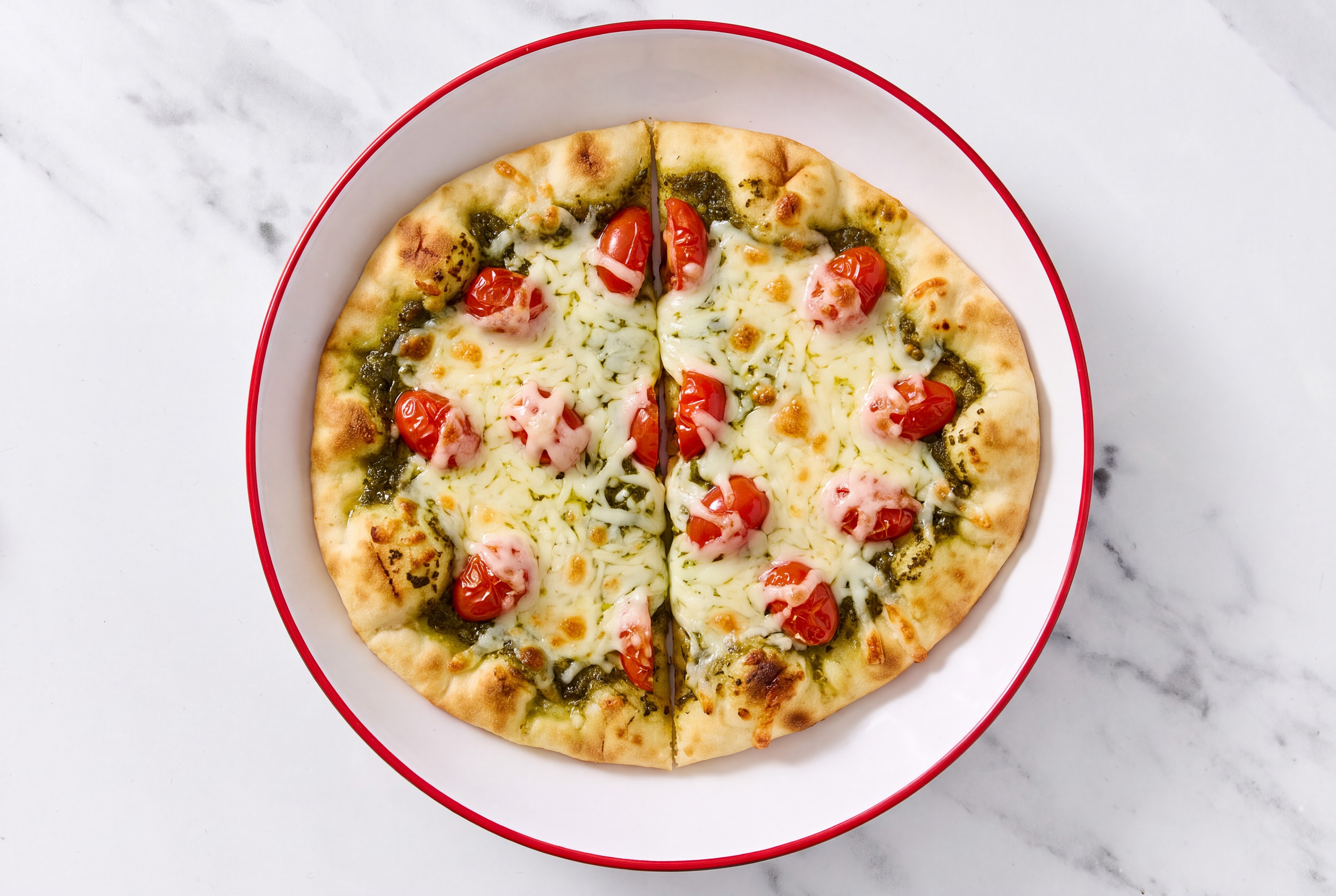 Herby Tomato Naan Pizza with Shredded Mozzarella Cheese