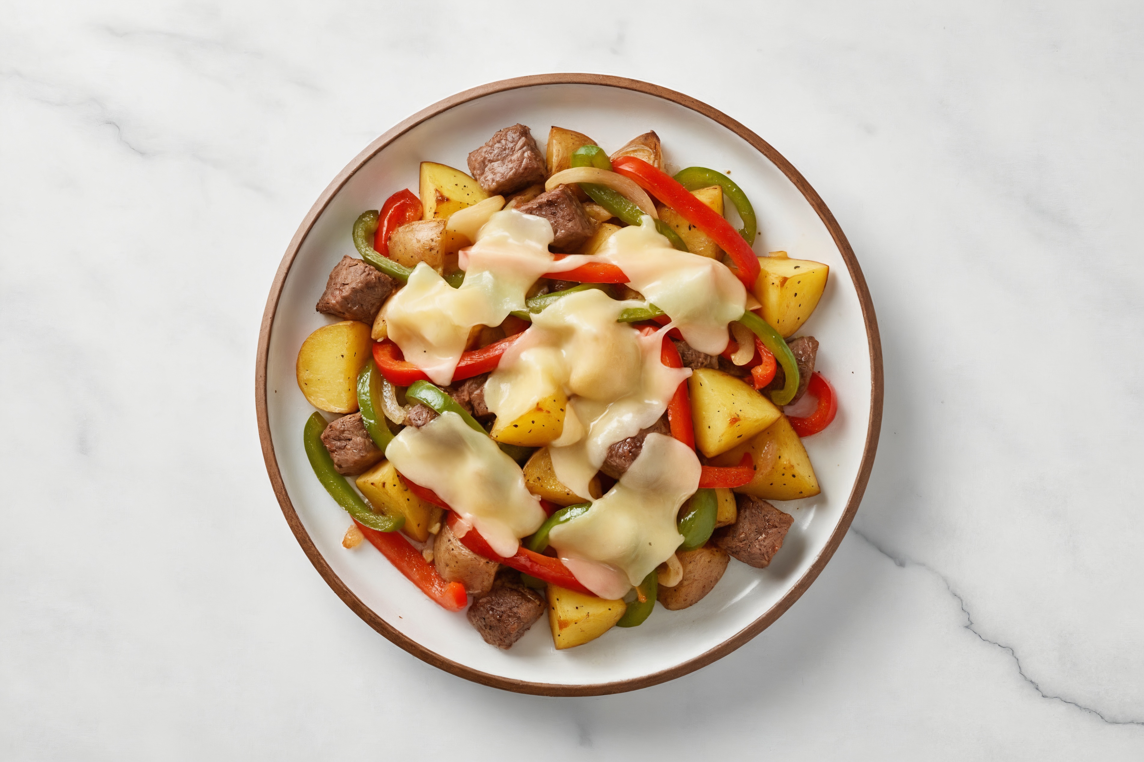 Savory Philly Cheesesteak Potato Nachos with Bell Pepper Onion Saute