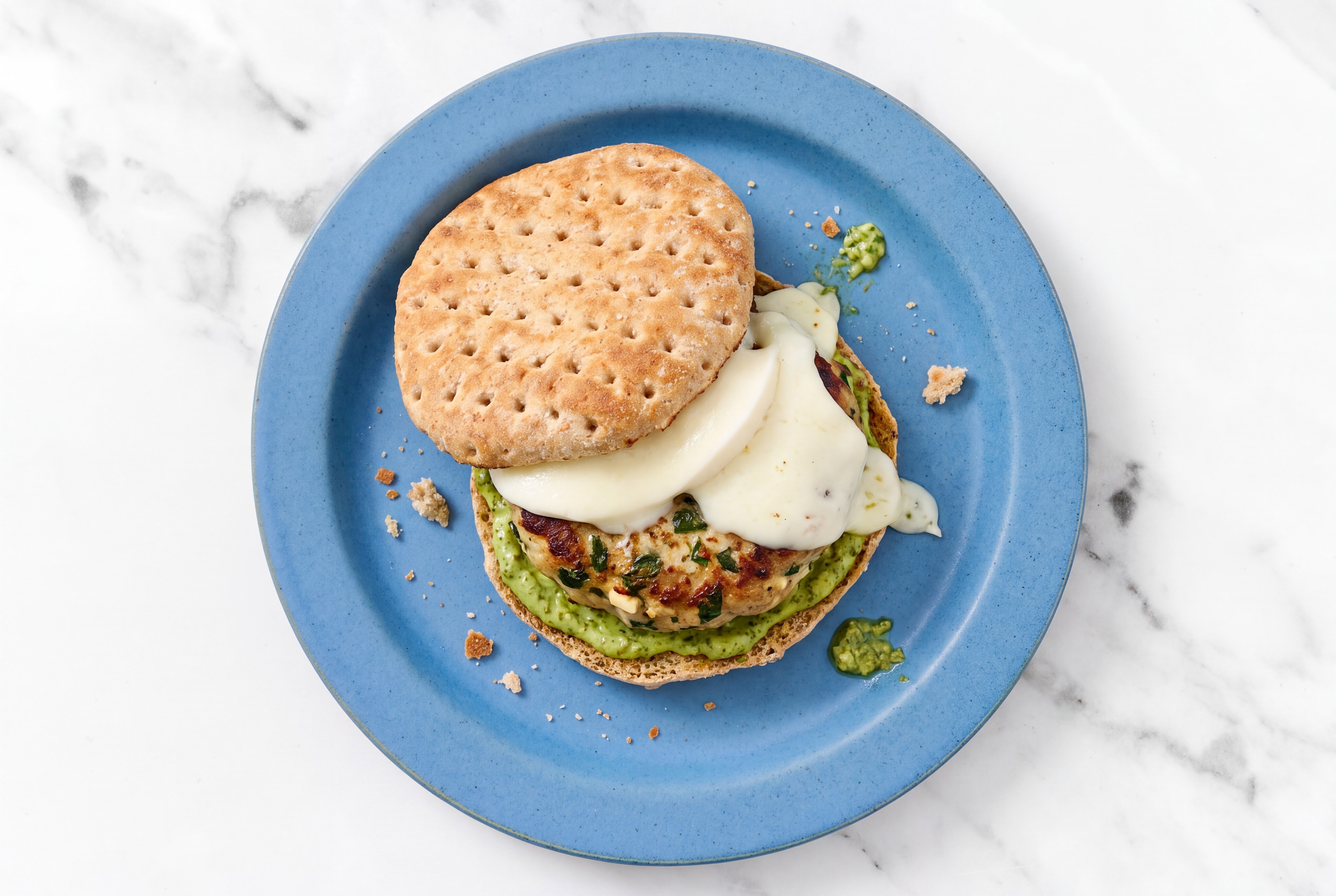 Feta Turkey Patties with Mozzarella + Pesto Aioli on Multigrain Buns