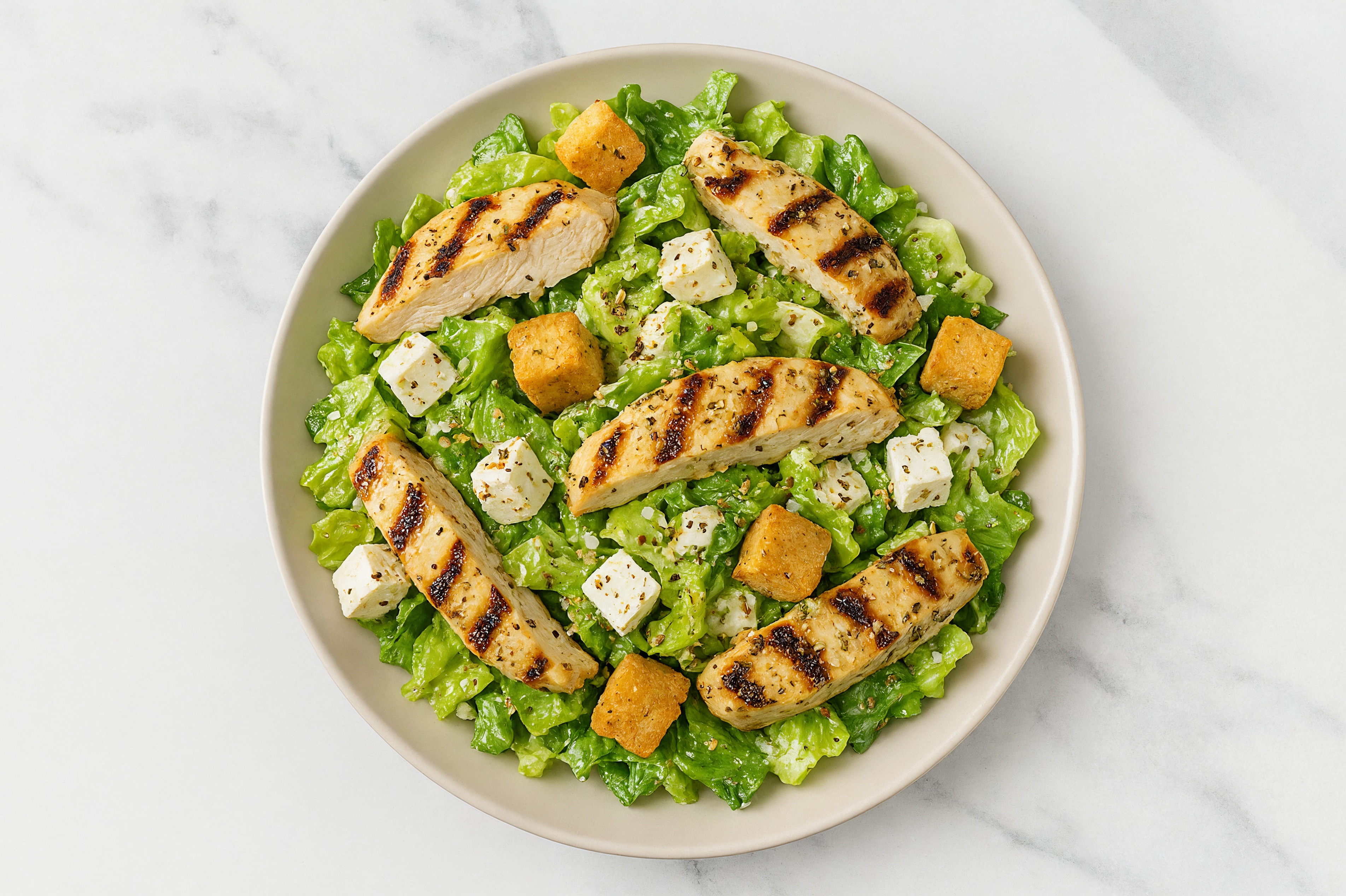Mediterranean Za'atar Caesar Seasoned Grilled Chicken Breast Salad with Feta