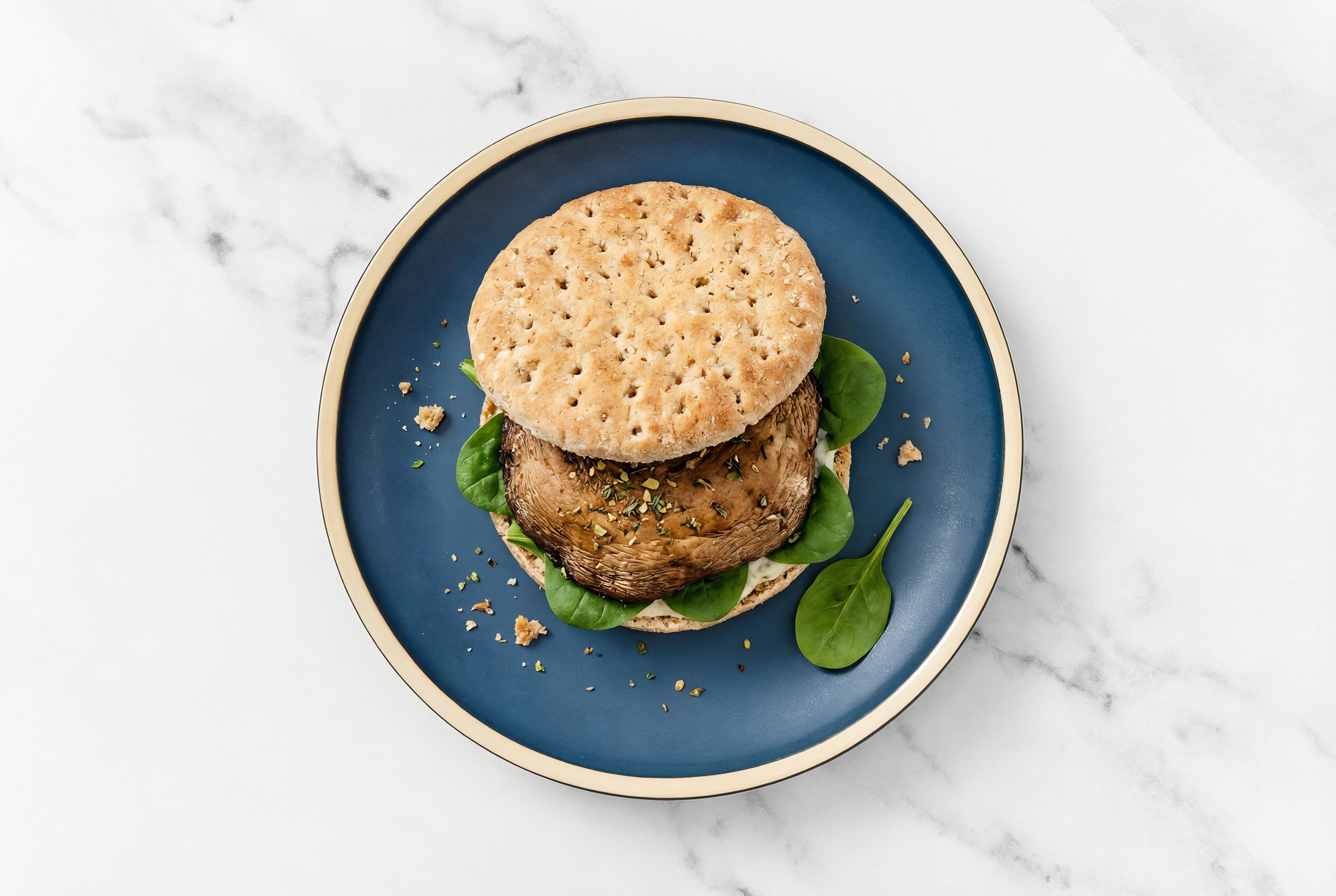 Portabella Mushroom on Multigrain with Garlic Sauce + Baby Spinach