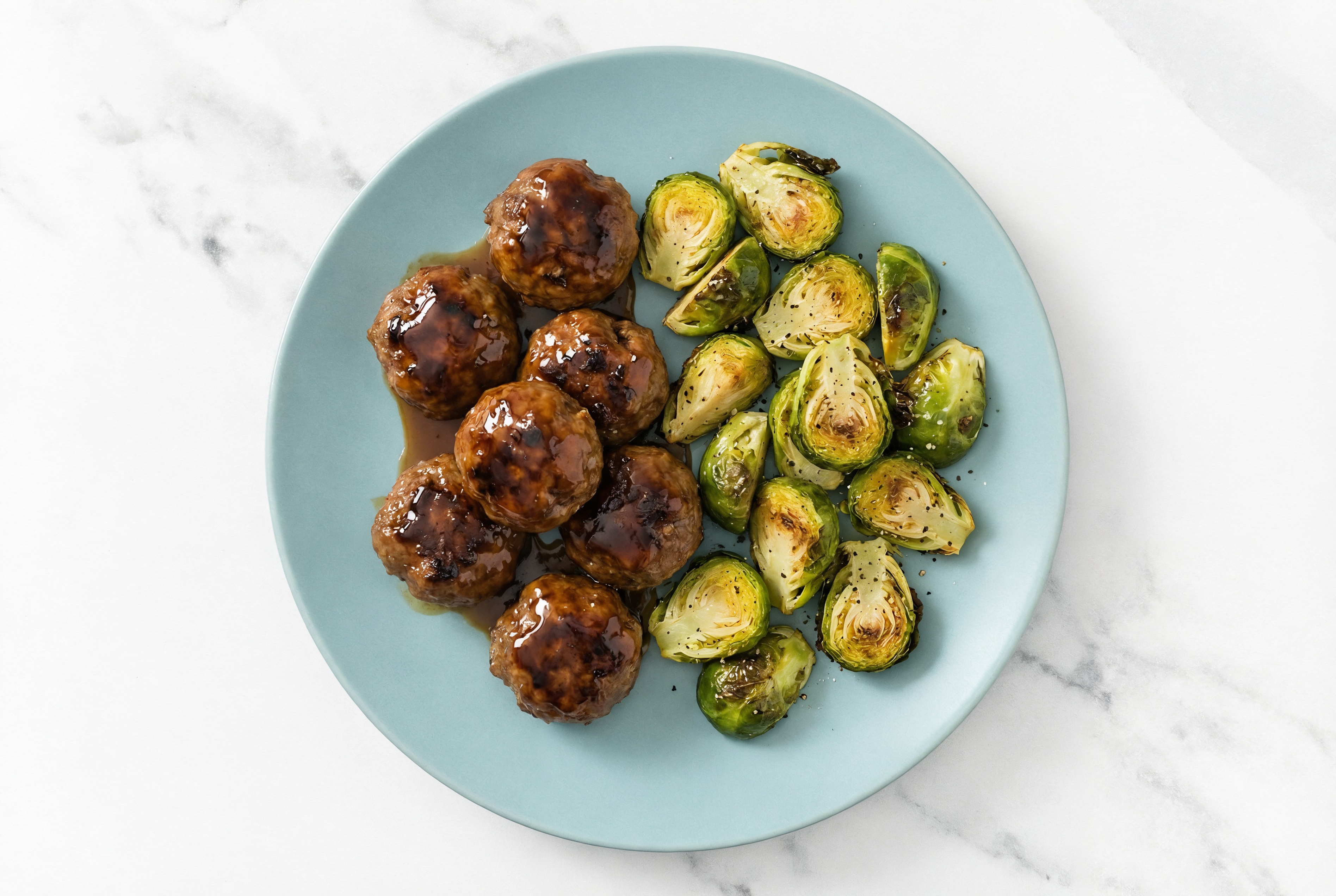Teriyaki Baked Bison Meatballs & Brussels Sprouts