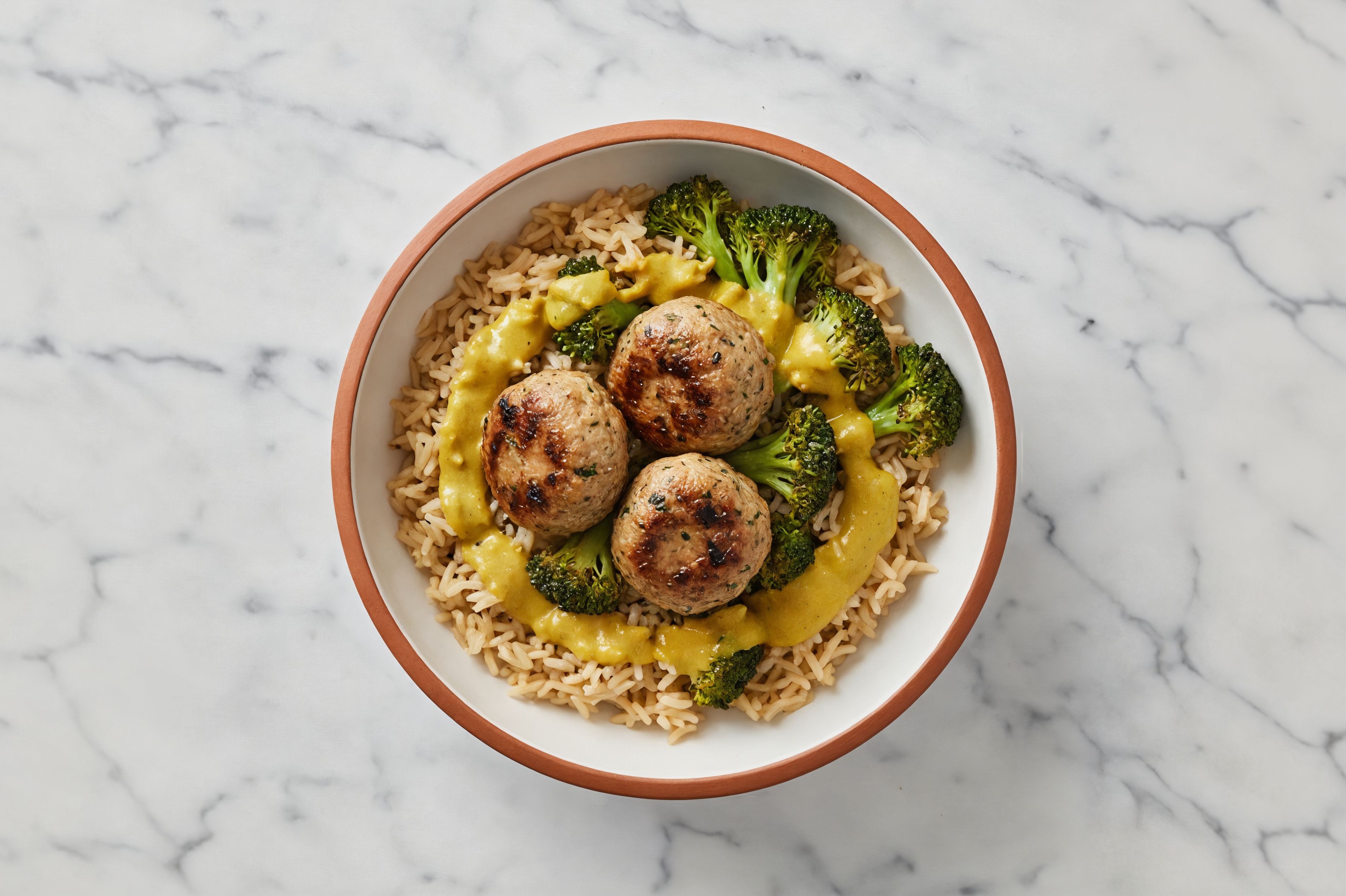 Turkey Meatball Rice Bowl with Coconut Curry & Broccoli