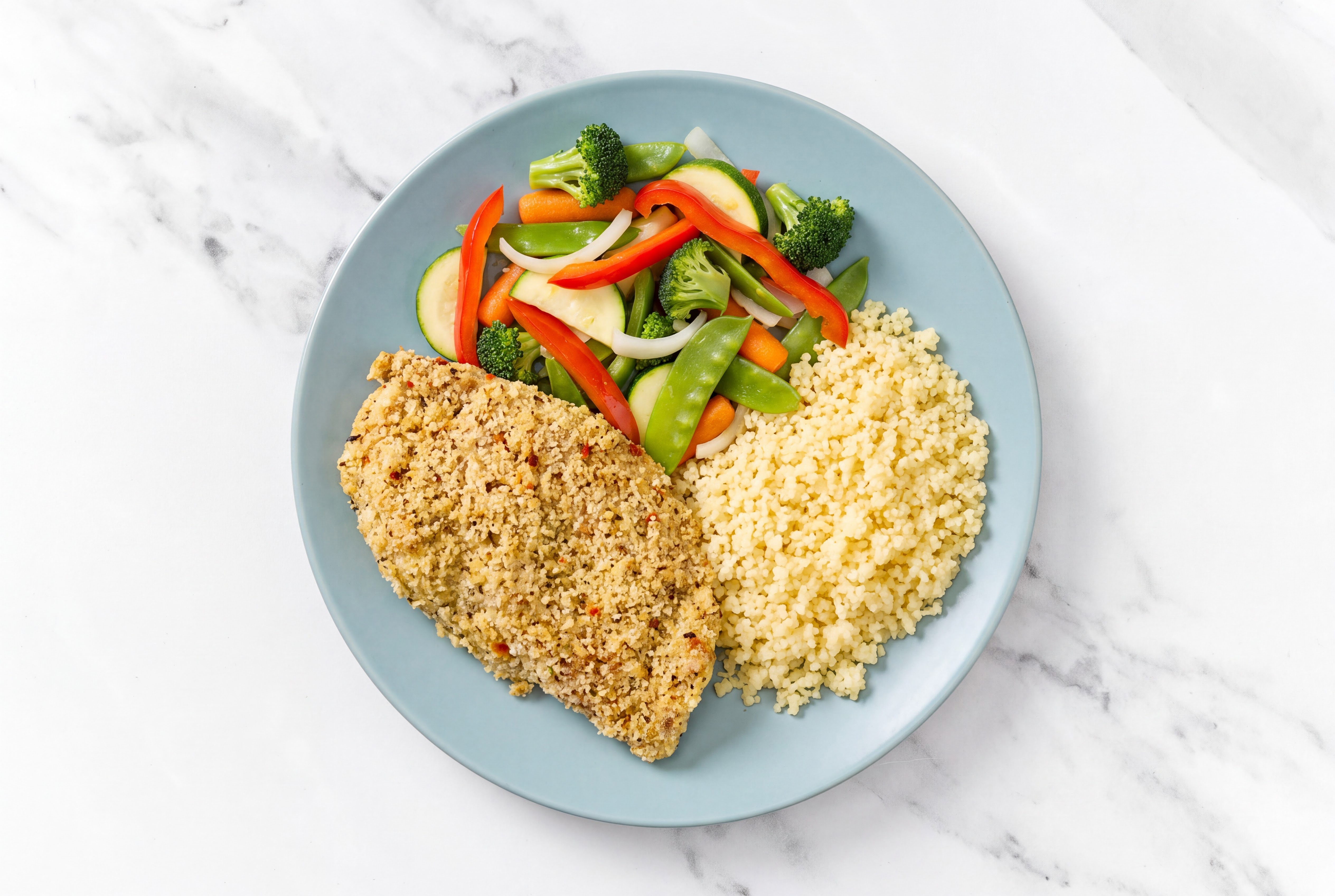 Parmesan Breaded Chicken Cutlet with Mixed Veggies & Couscous