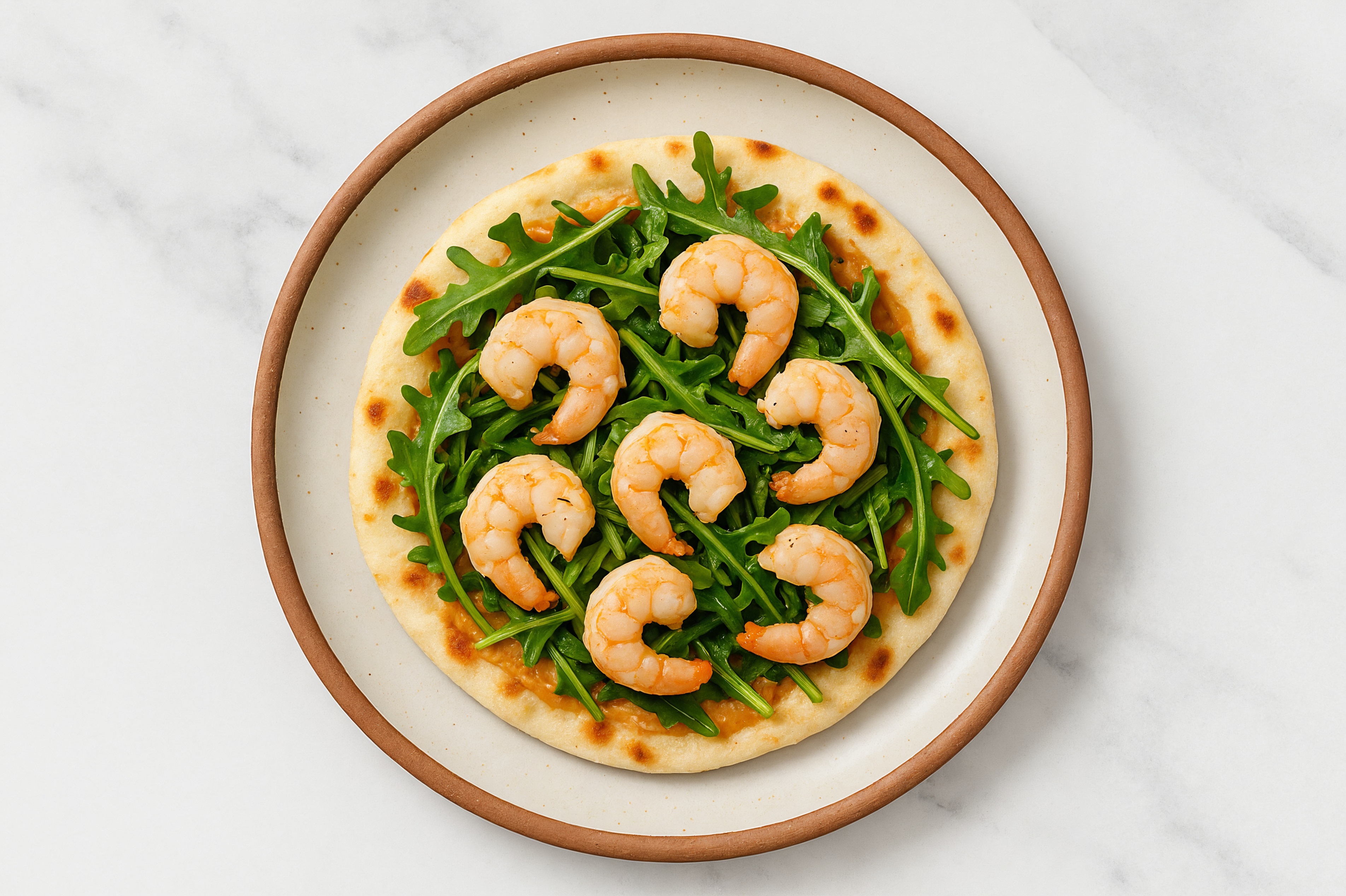 BBQ Shrimp + Arugula Flatbread with Traditional Naan