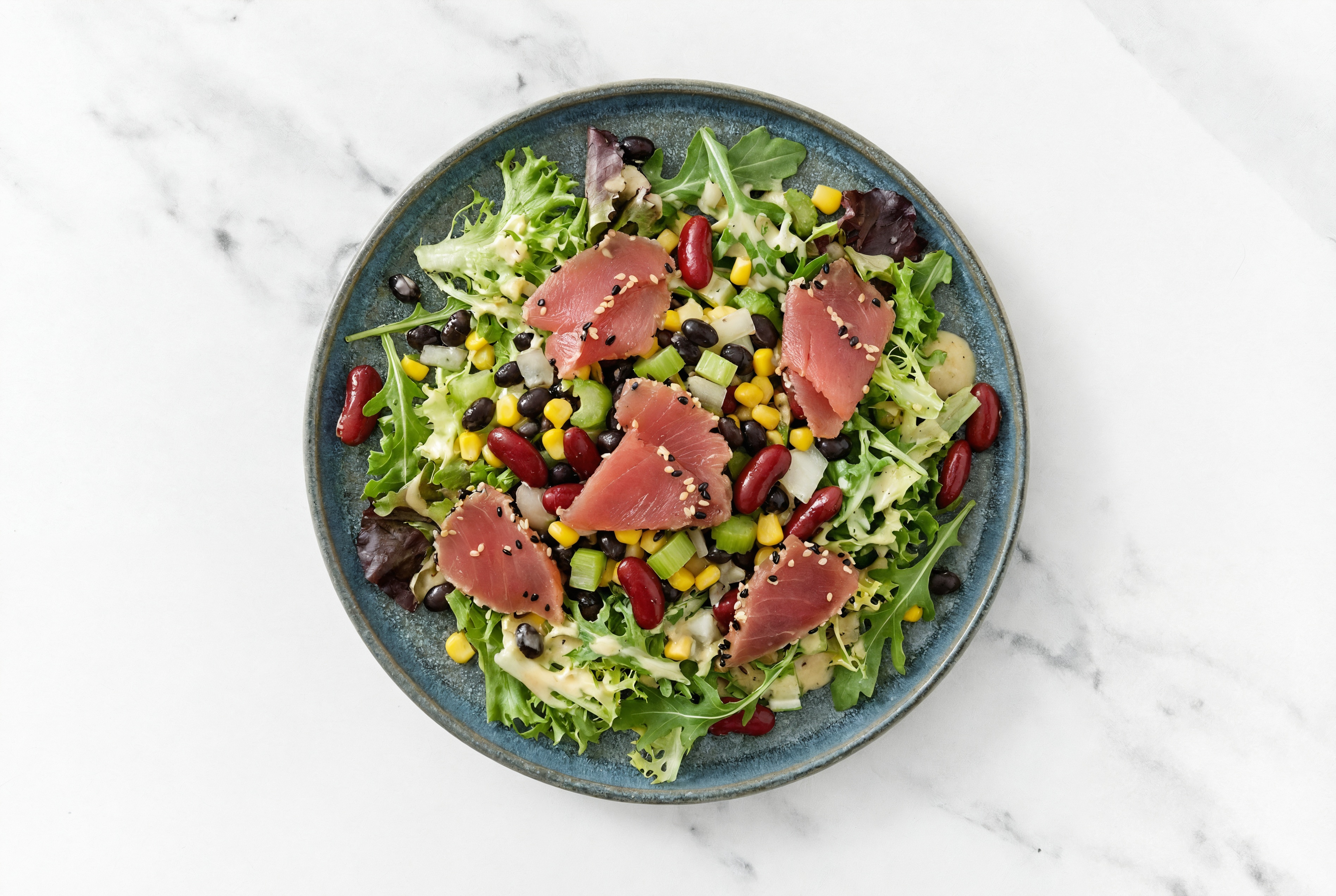 Caesar Spring Mix Salad with Smoked Tuna & Black Beans