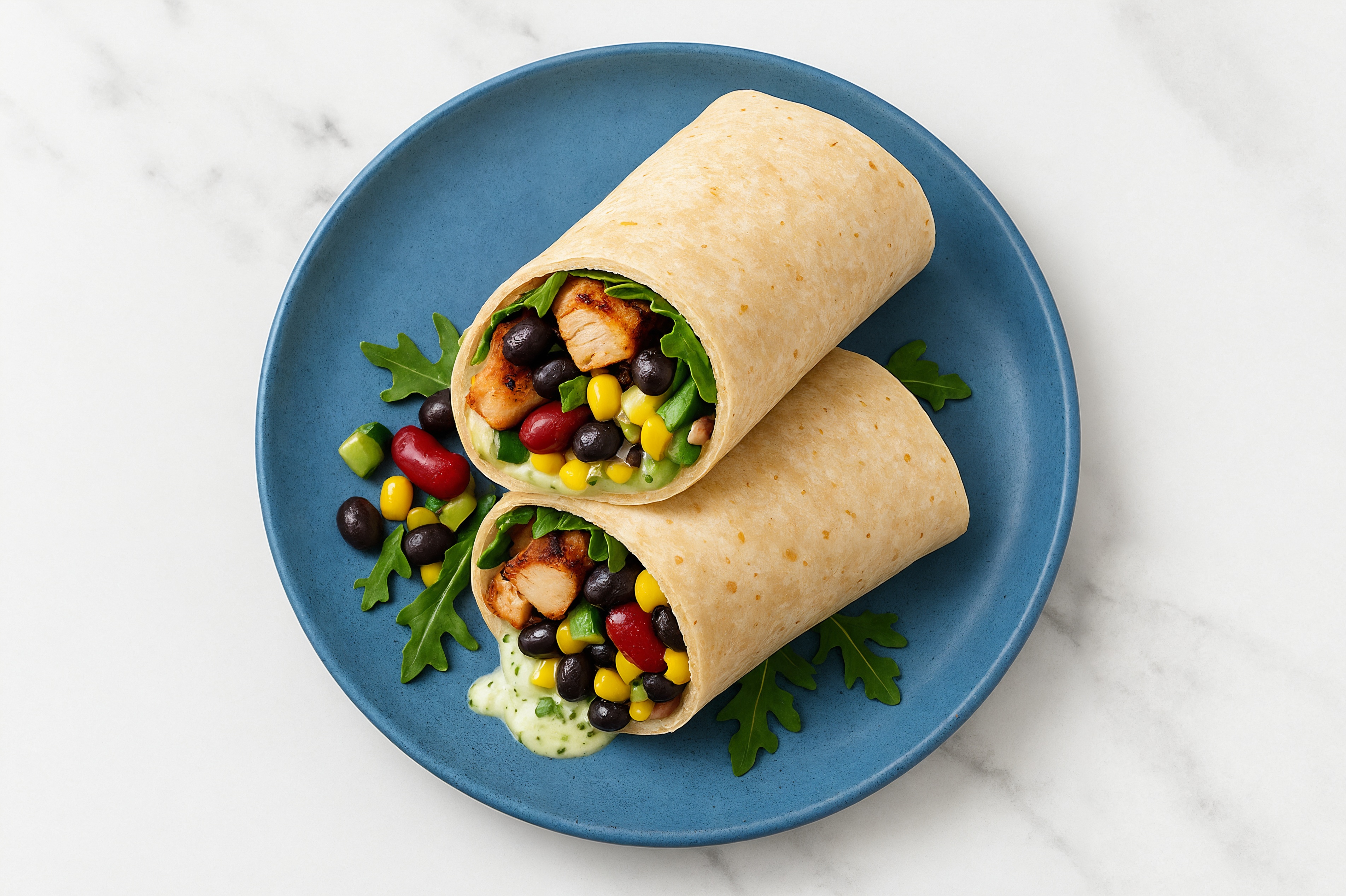 Jalapeño Blackened Chicken + Cucumber Tortilla Wraps with Arugula