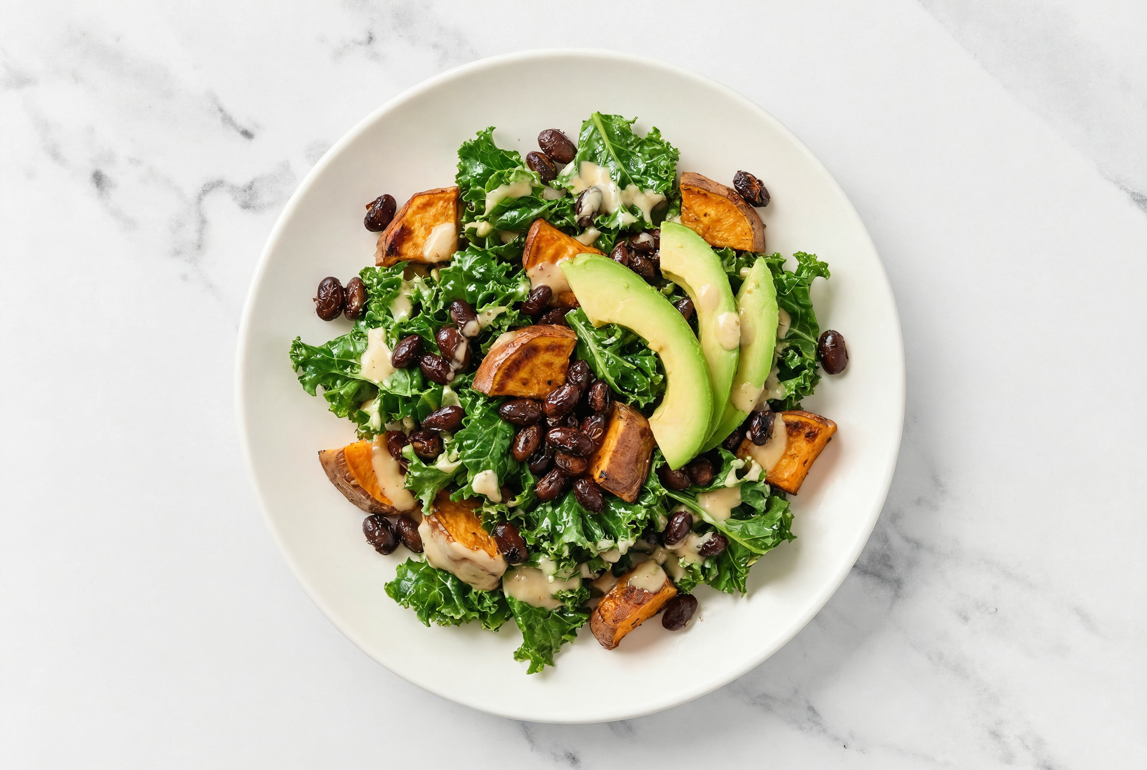 Miso Kale Salad with Crispy Black Beans