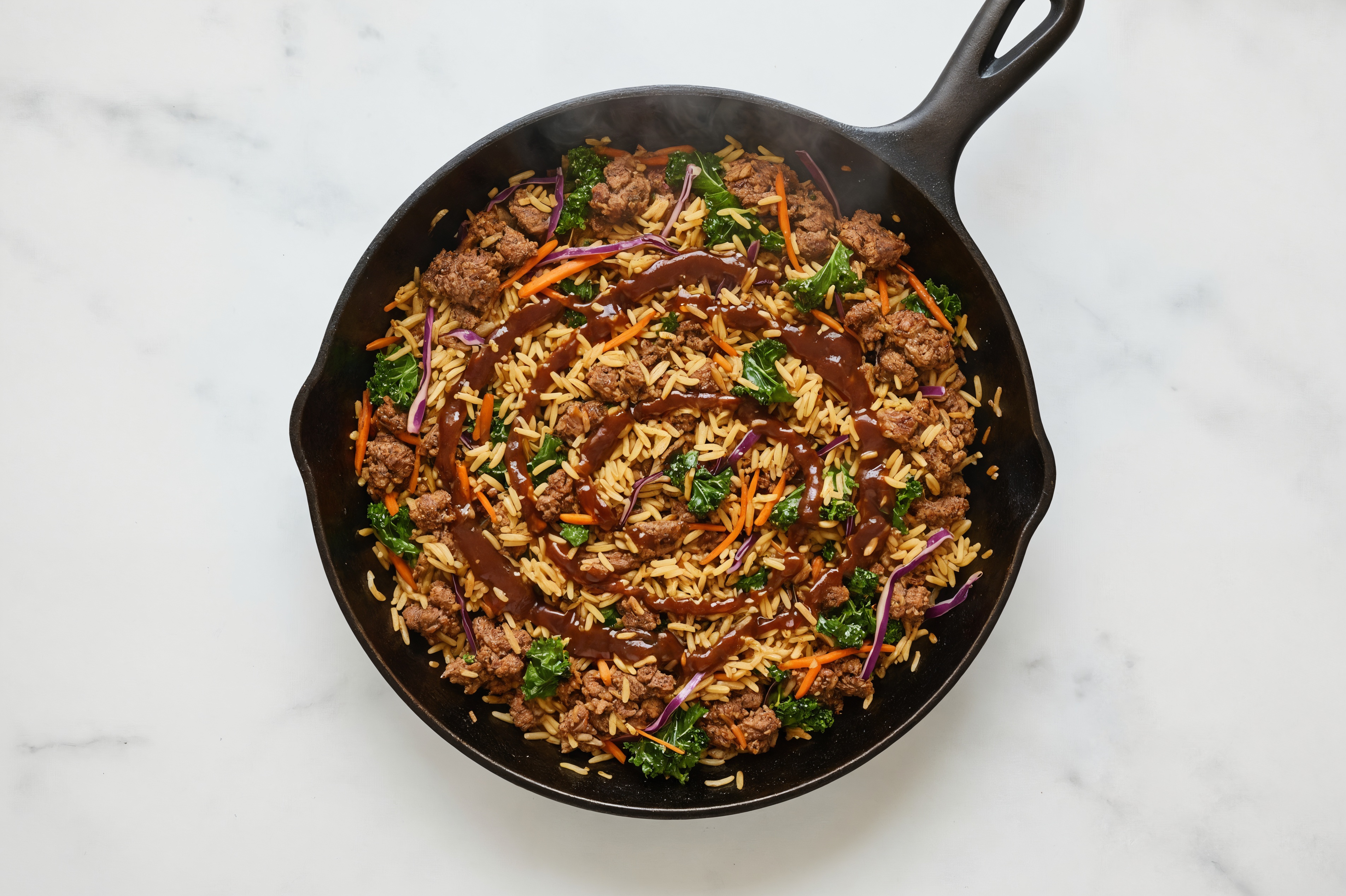 Teriyaki Rainbow Veggie + Ground Beef Patties Stir-Fry
