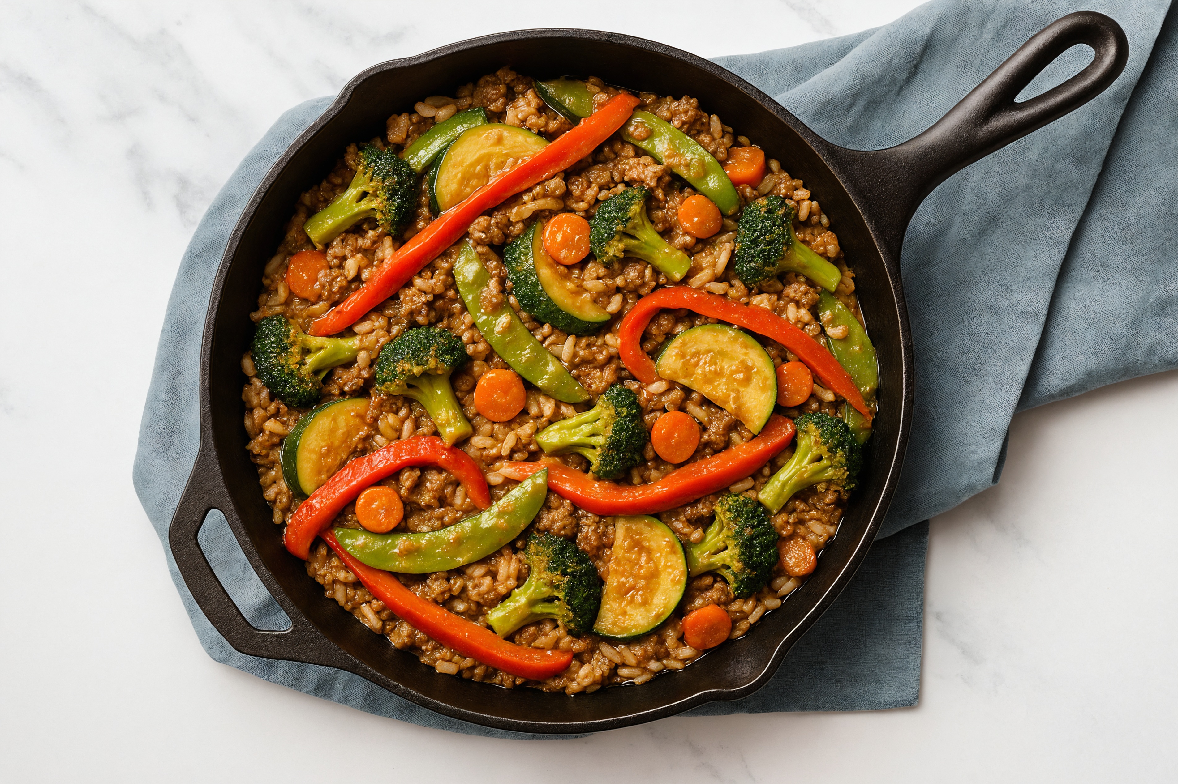  Thai Peanut Veggie + Ground Beef Patties Stir-Fry